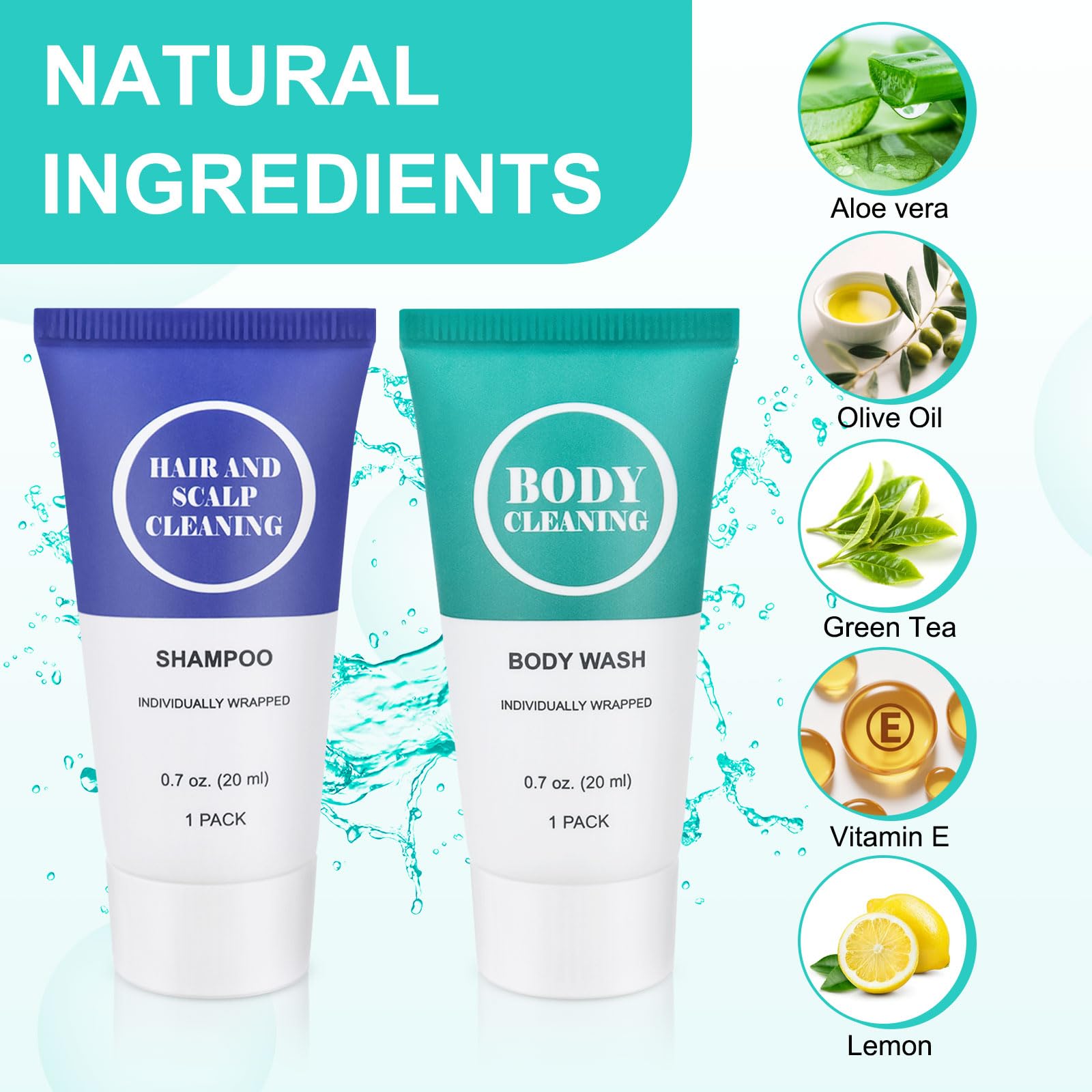 Travel Size Shampoo and Body Wash Set, Small Trial Hair Shampoo Sample Shower Gel Kit Mini Toiletries Amenities Set for Men and Women, Cleansing for Hotel/Vacation/Homeless 0.7 oz/20 ml (100 Pack)