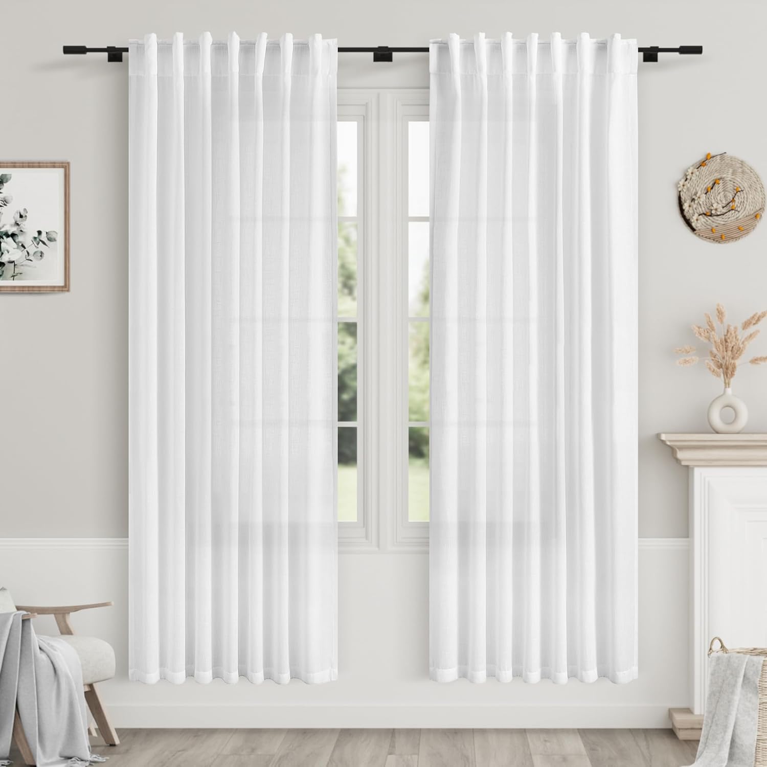 Nanspring Burgundy Linen Curtains 84 Inch Length 2 Panels Set for Living Room Rod Pocket Back Tab Light Filtering Window Drapes for Bedroom Dining Room Protect Privacy Modern Farmhouse Decor 52x84