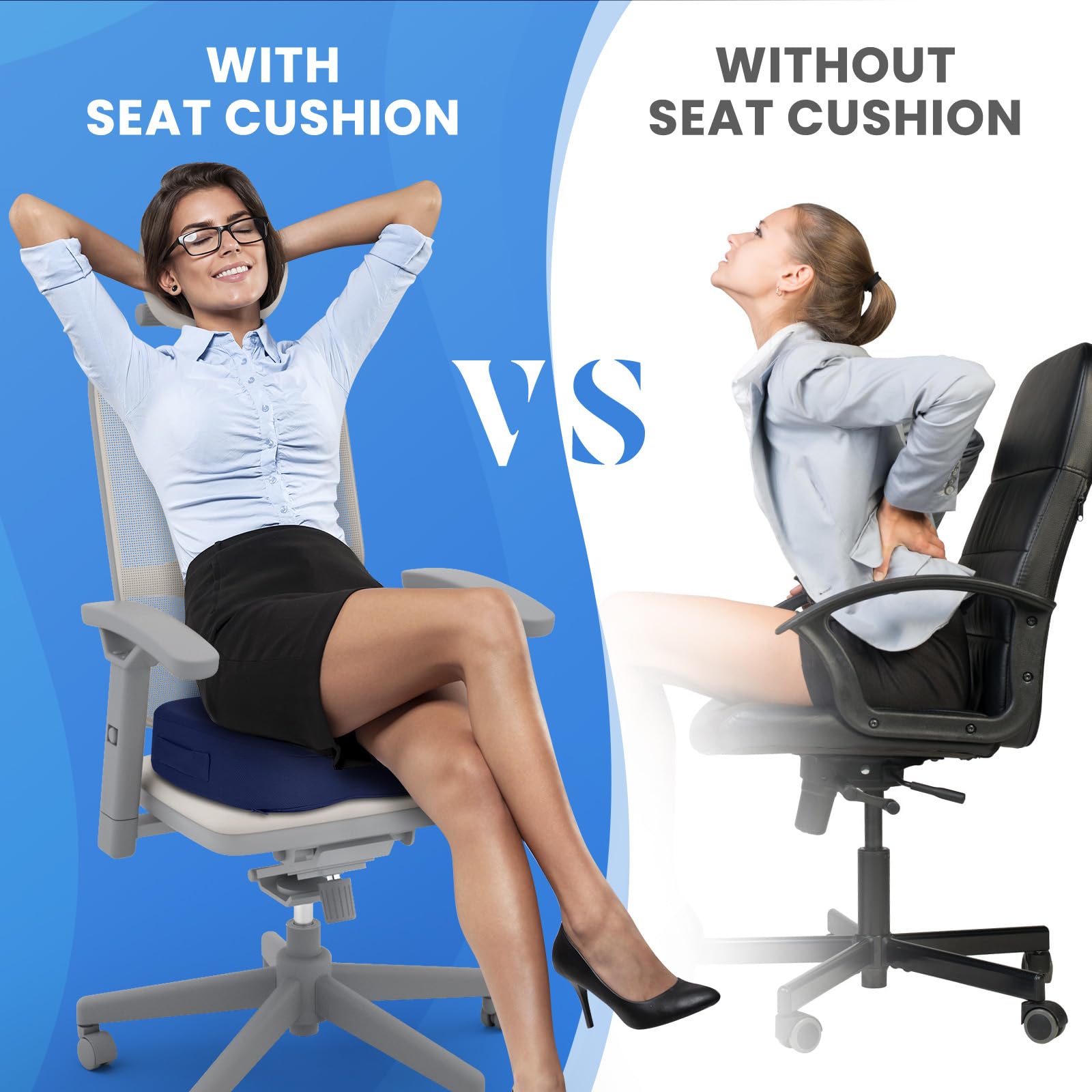 TushGuard Seat Cushion for Office Chair Memory Foam Non-Slip Cushion Back, Relief Chair Pad, Butt Pillow for Office Chair, Car, Computer Desk, Black