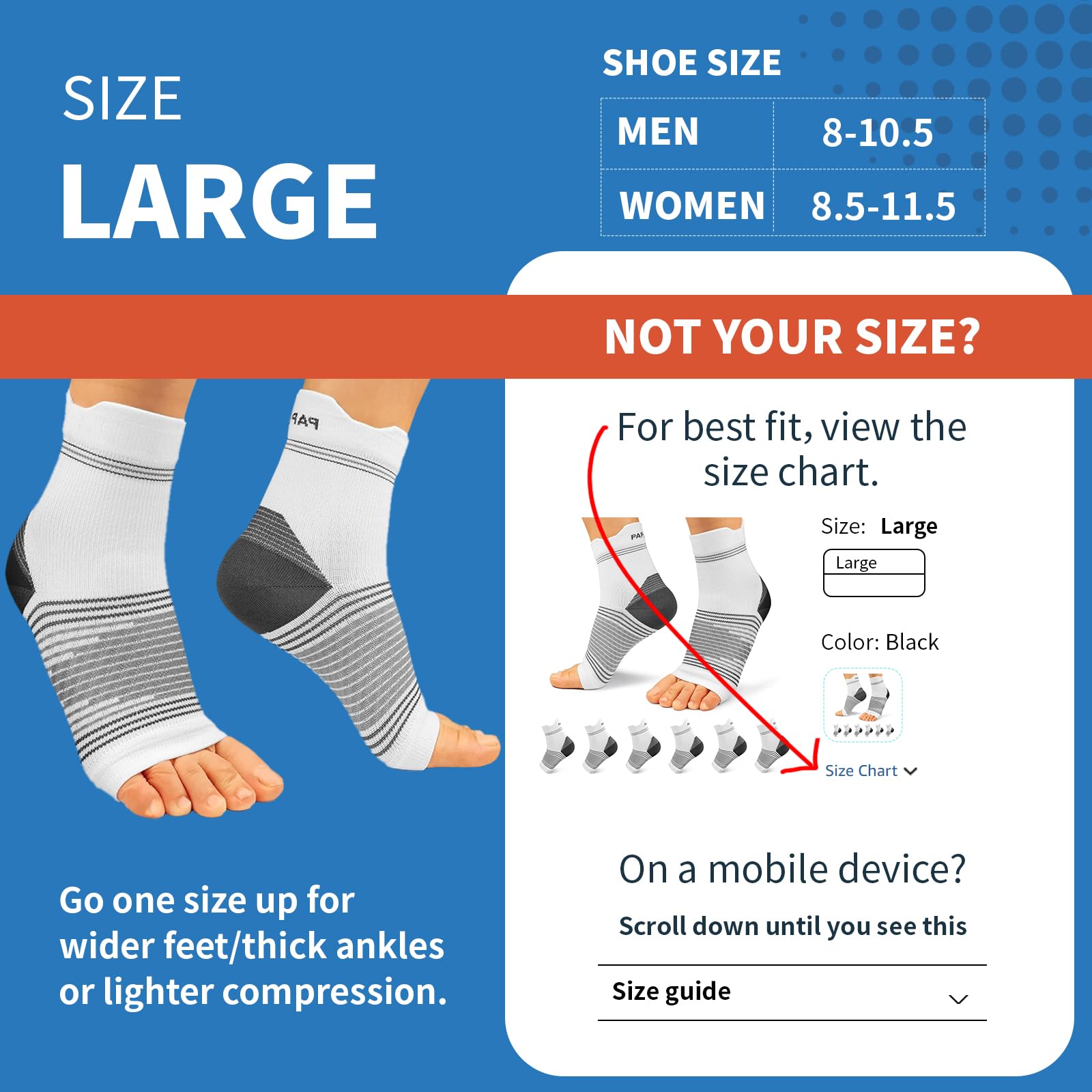 Plantar Fasciitis Sock (6 Pairs) for Men and Women, Compression Foot Sleeves with Arch and Ankle Support, Black, X-Large