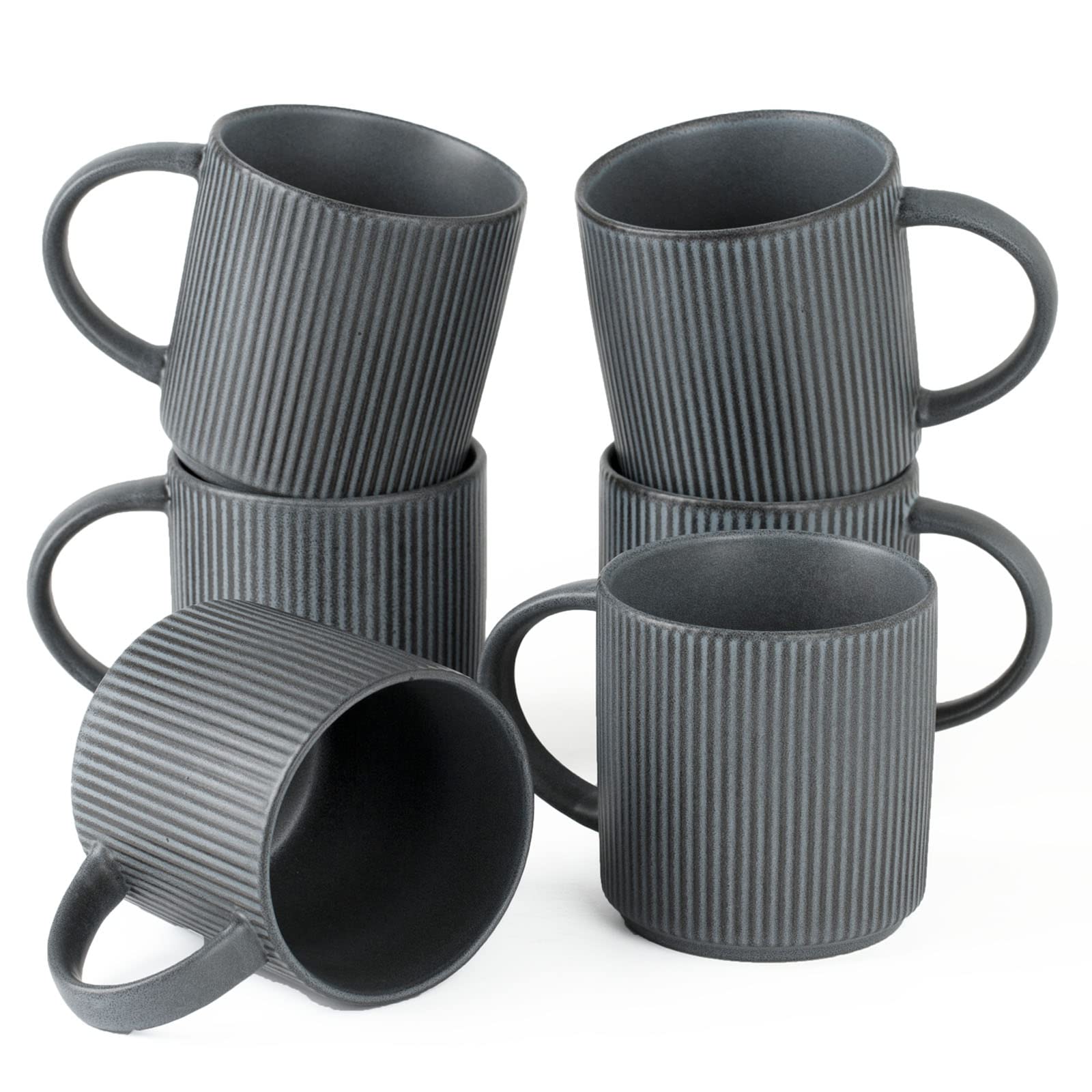 famiware Coffee Mugs Set of 6, Starlight 11 oz Mug Cup Set with Handle for Coffee, Tea, Cocoa, Milk - Ceramic Stoneware Mug Set, Matte Black Grey