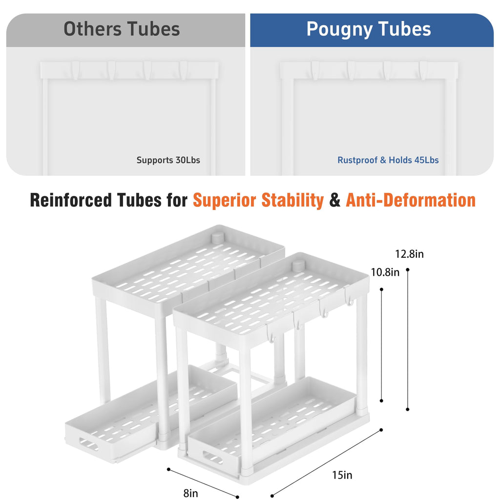 POUGNY 2 Pack Pull-Out Storage Organizers, Under Sink Organizer and Storage for Bathroom & Kitchen,Multi-Purpose Under Cabinet Organizers and storage Black