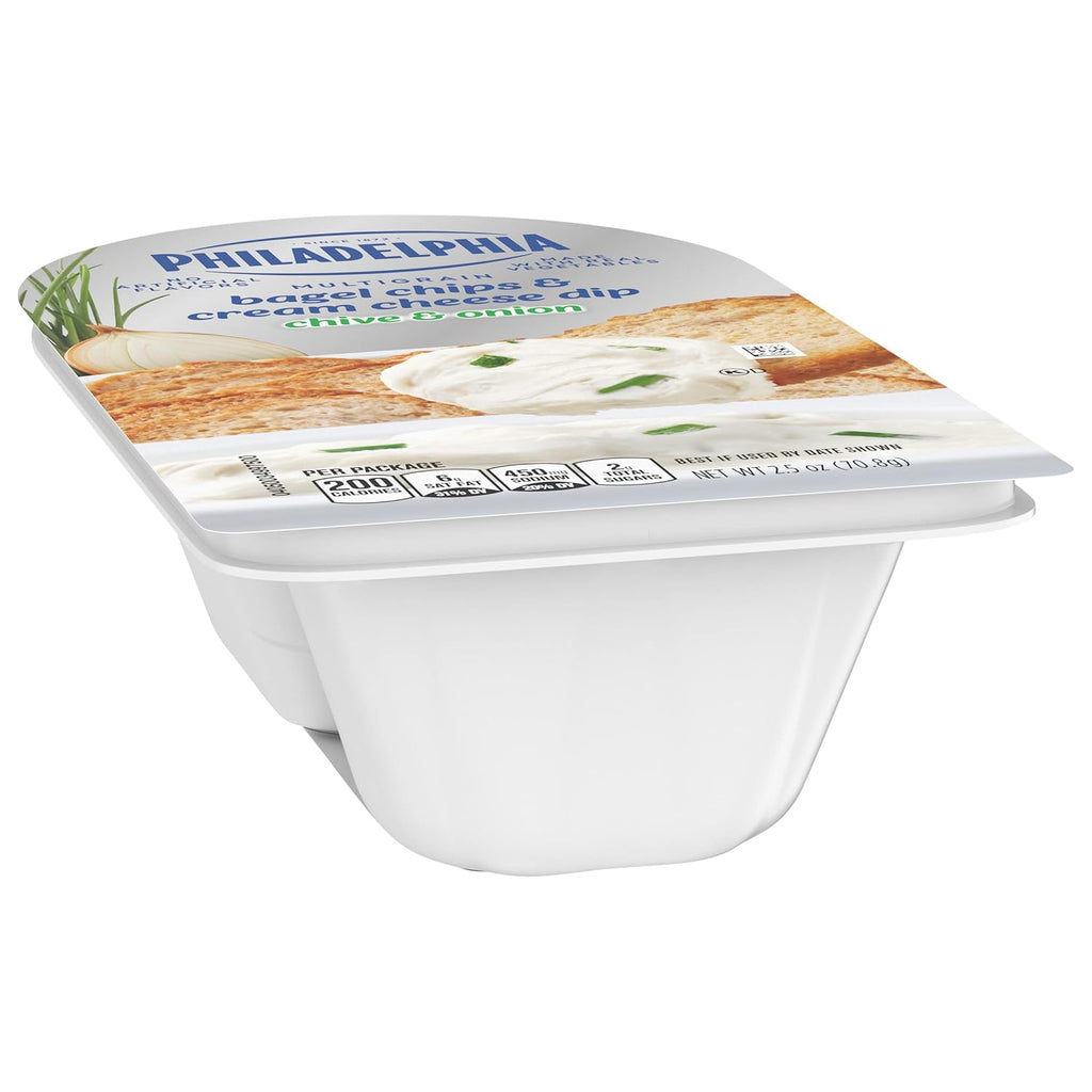 Philadelphia Multigrain Bagel Chips & Chive & Onion Cream Cheese Dip, 2.5 oz Tray