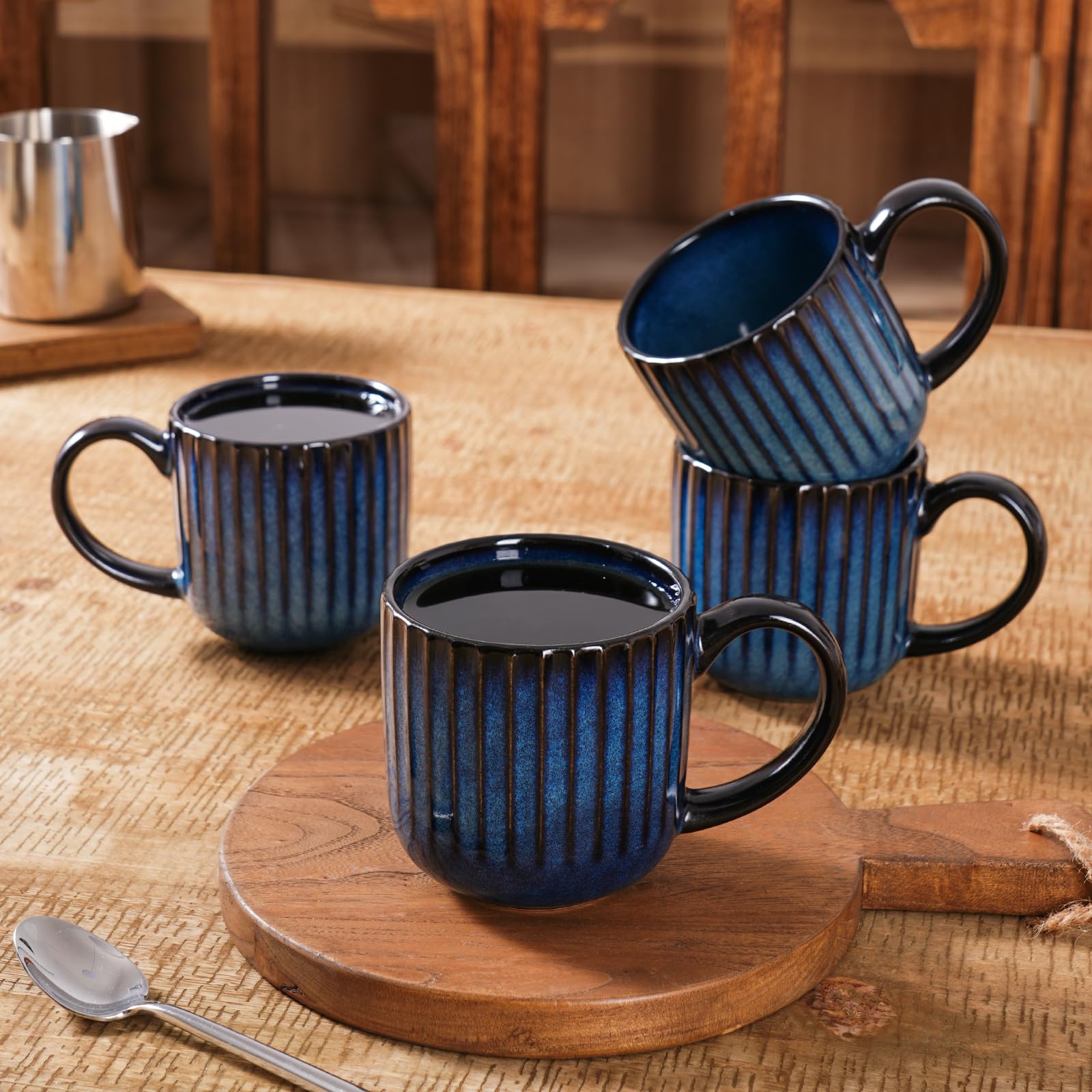 famiware Coffee Mugs Set of 6, Starlight 11 oz Mug Cup Set with Handle for Coffee, Tea, Cocoa, Milk - Ceramic Stoneware Mug Set, Matte Black Grey