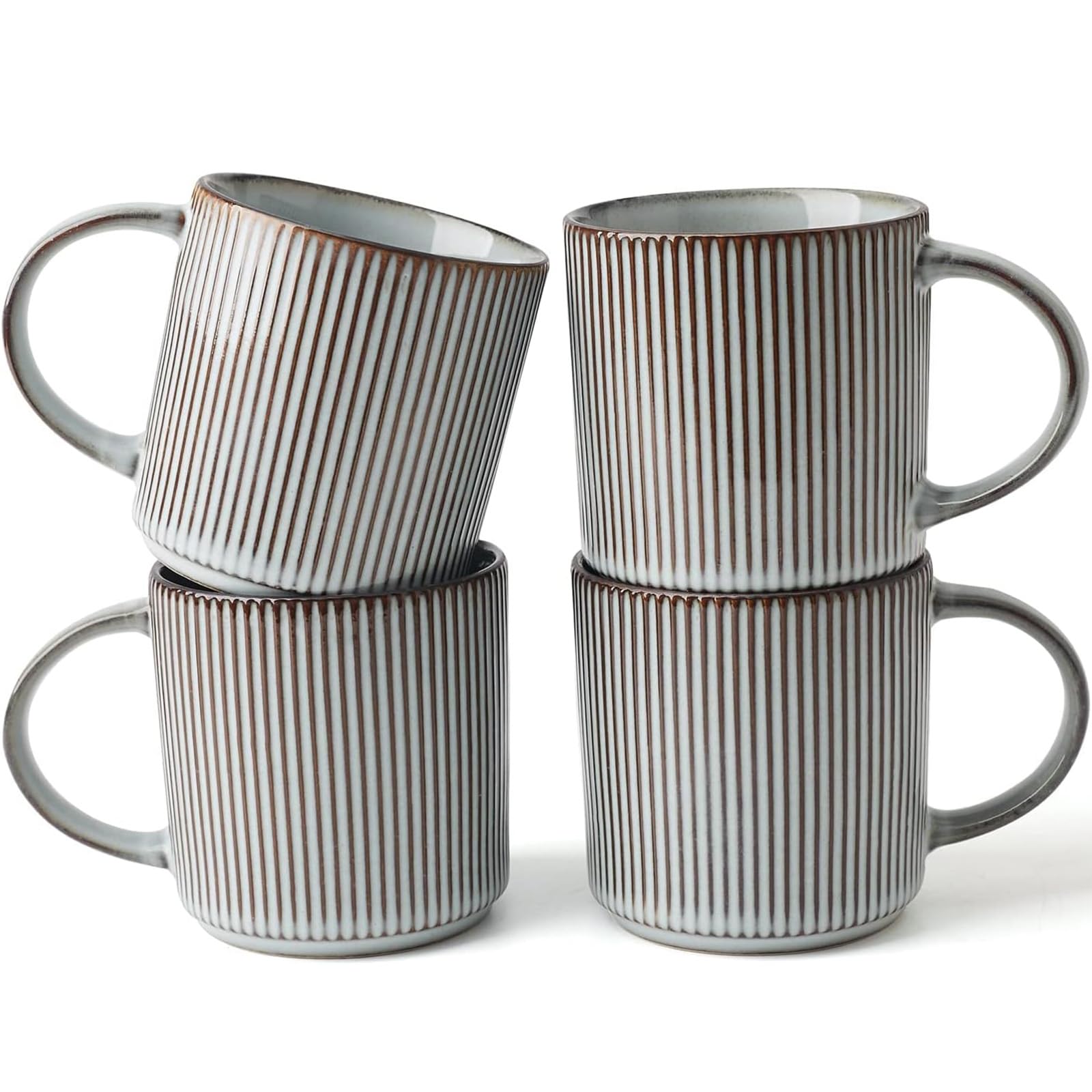famiware Coffee Mugs Set of 6, Starlight 11 oz Mug Cup Set with Handle for Coffee, Tea, Cocoa, Milk - Ceramic Stoneware Mug Set, Matte Black Grey