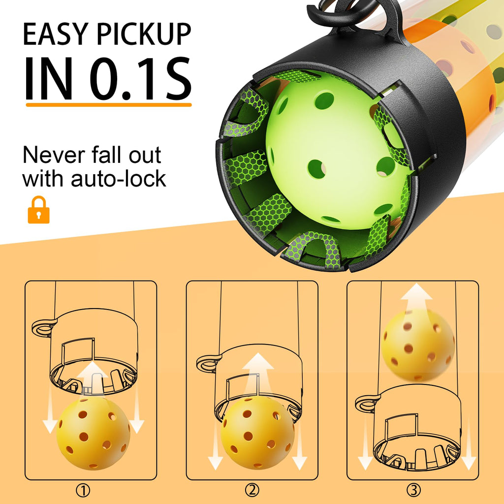 17 Balls Pickleball Ball Retriever & Ball Holder Storage with Strap, Back Saver for Pickleball Accessories, Quick for Pickleball Tube Ball Pickup