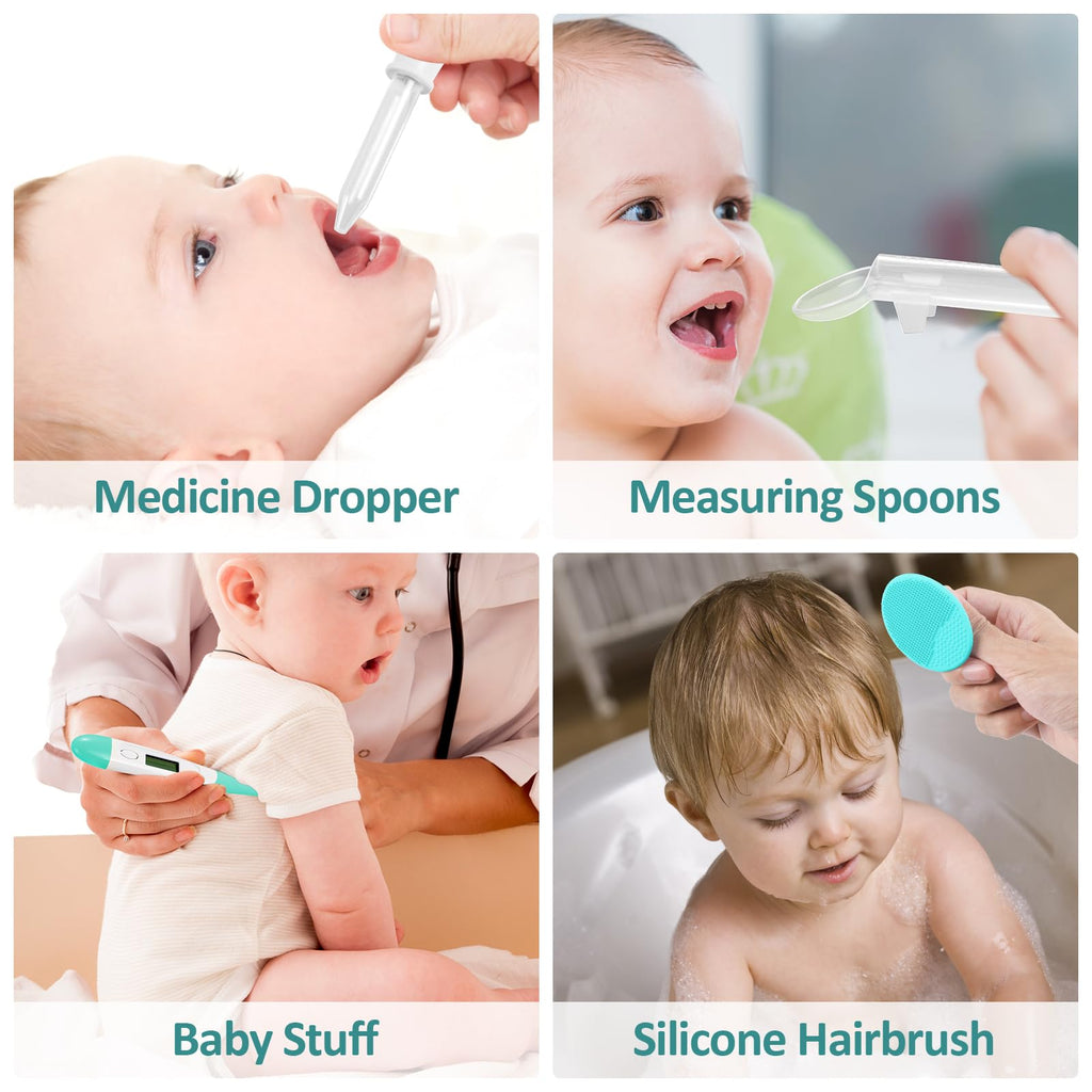 Baby Grooming Kit, Infant Safety Care Set with Hair Brush Comb Nail Clipper Nasal Aspirator,Baby Essentials Kit for Newborn Girls Boys (Grey White)