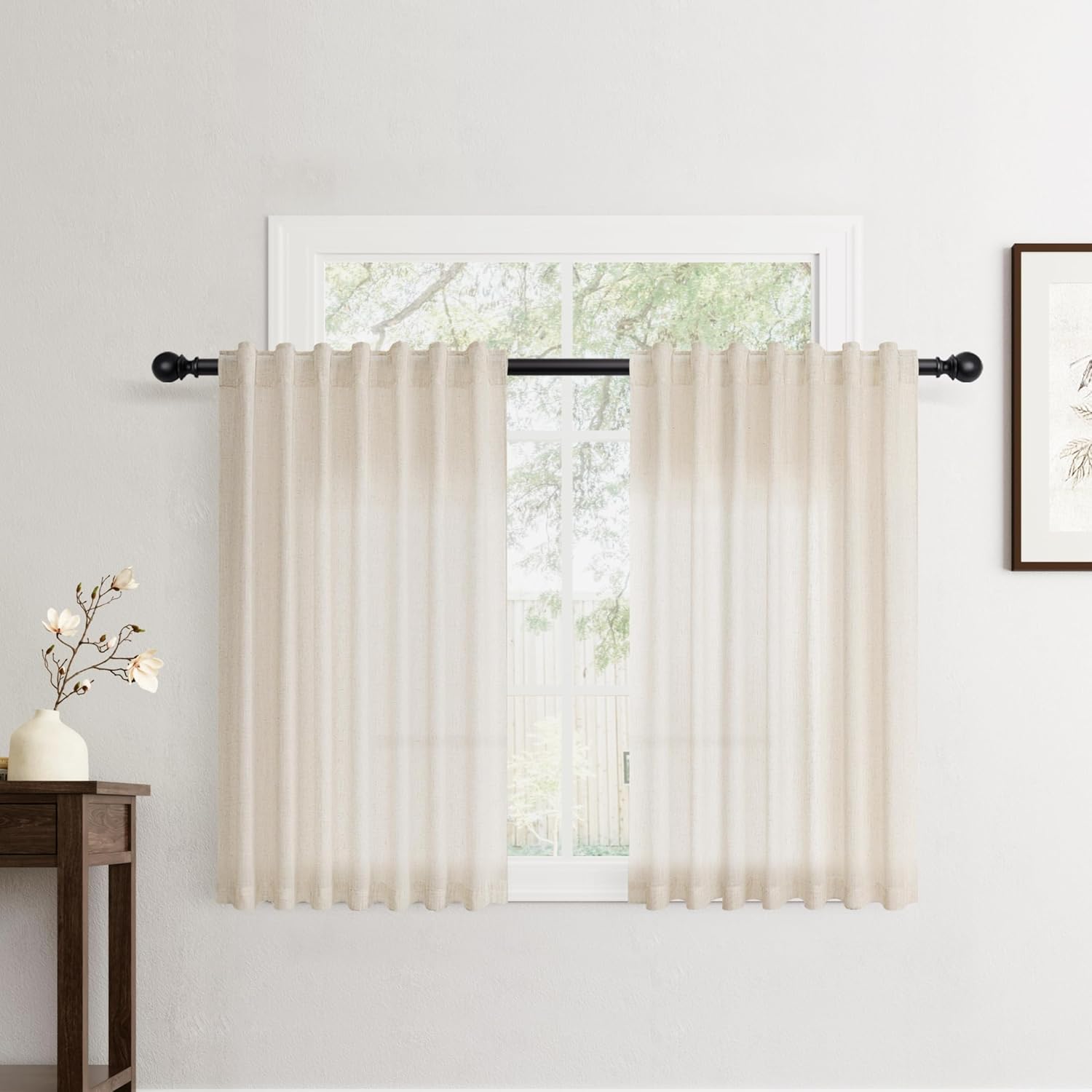Rustic Brown Linen Back Tab Curtains 84 Inch Length for Living Room 2 Panel Pocket Drape Light Filtering Semi Sheer Cream Country Rustic Farmhouse Boho Curtain Bedroom Pinch Pleated Look