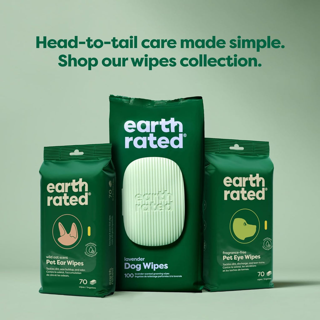 Earth Rated Vet-Developed Pet Ear Wipes, Hypoallergenic Cleaner for Dogs & Cats Ears to Remove Dirt and Wax Build Up, Wild Oat Scent, 70 Count