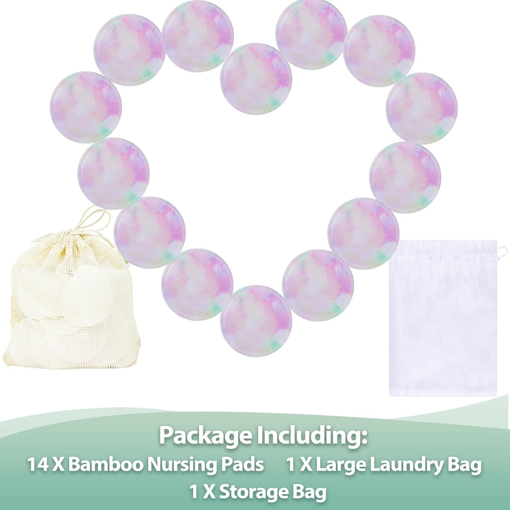 wegreeco Nursing Breast Pads (14 Pack) + Laundry Bag & Travel Storage Bag, 4.7 inch Option - Washable & Reusable Breastfeeding Nursing Pads (Mild, Large)