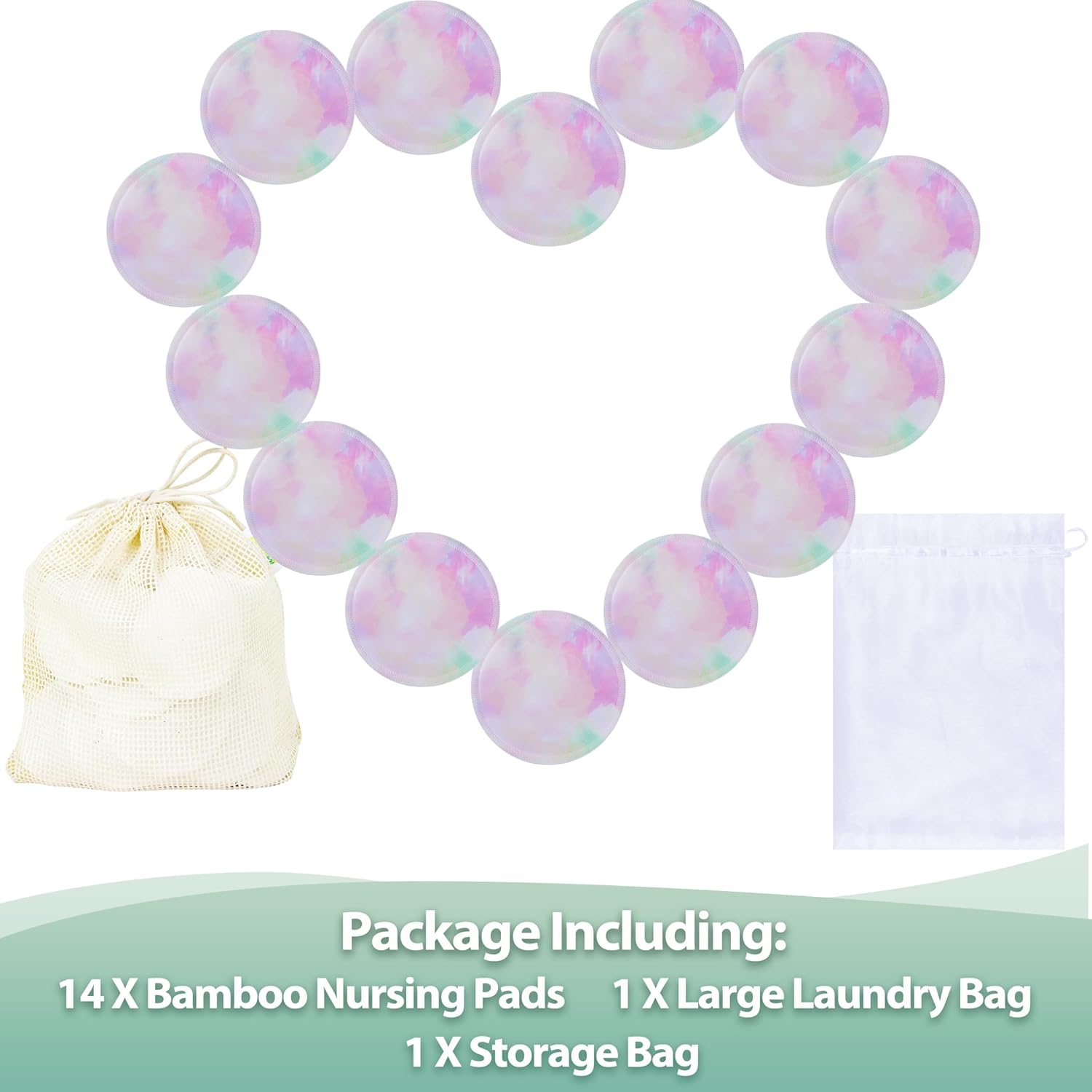 wegreeco Nursing Breast Pads (14 Pack) + Laundry Bag & Travel Storage Bag, 4.7 inch Option - Washable & Reusable Breastfeeding Nursing Pads (Mild, Large)