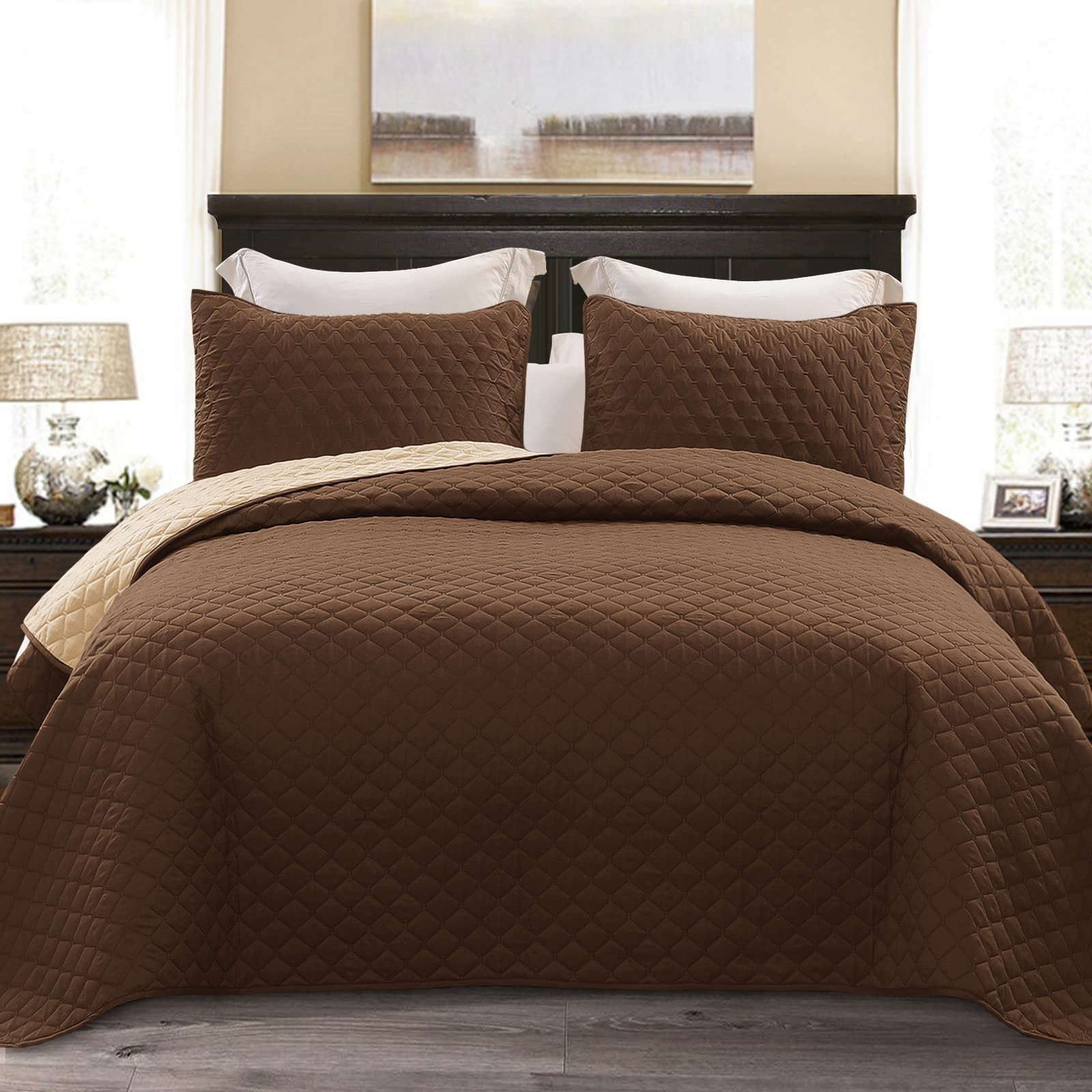 Exclusivo Mezcla Reversible Full Queen Quilt Bedding Set with Pillow Shams, Lightweight Quilts Queen Size, Soft Bedspreads Bed Coverlets for All Seasons - (Lilac Ash, 90"x96")