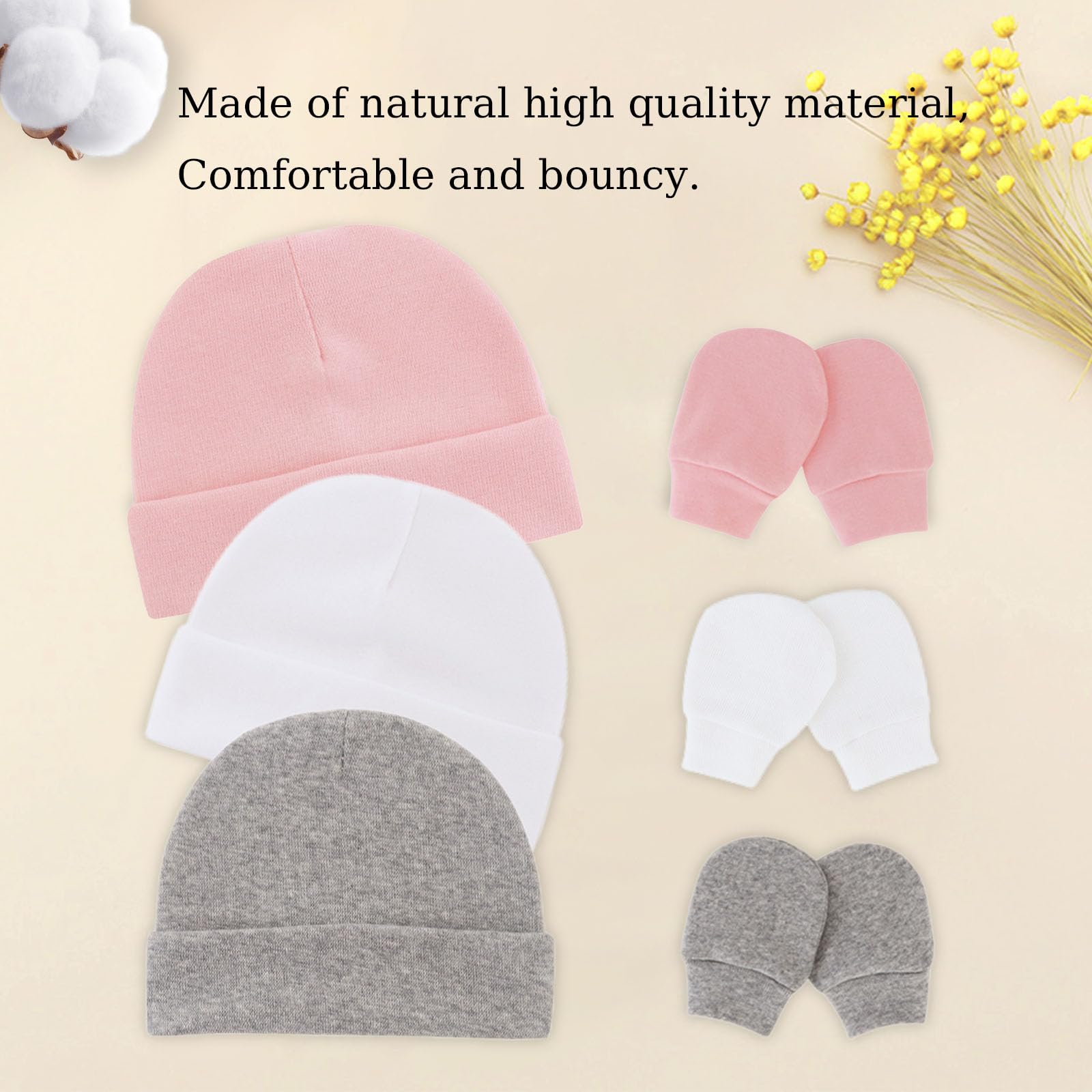 Fecawd Baby Hats and Mittens Newborn Hats Gloves Infant Beanie Soft Cap Mitten Sets for 0-6 Months Boys Girls