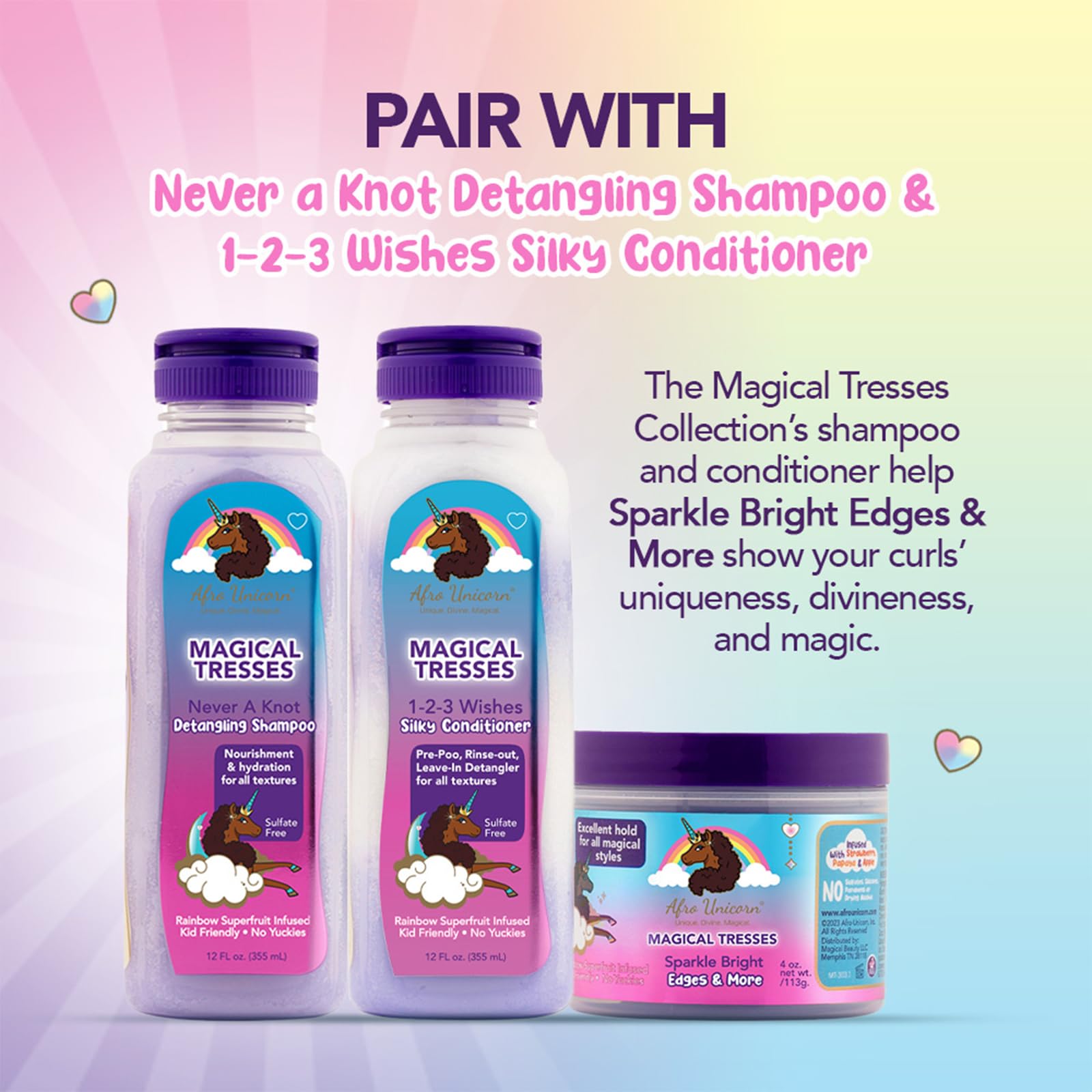 Afro Unicorn Curl Cream - Defining, Taming, and Softening Curly, Coily, and Wavy Hair Cream - Contains Coconut Oil - 3 Pack