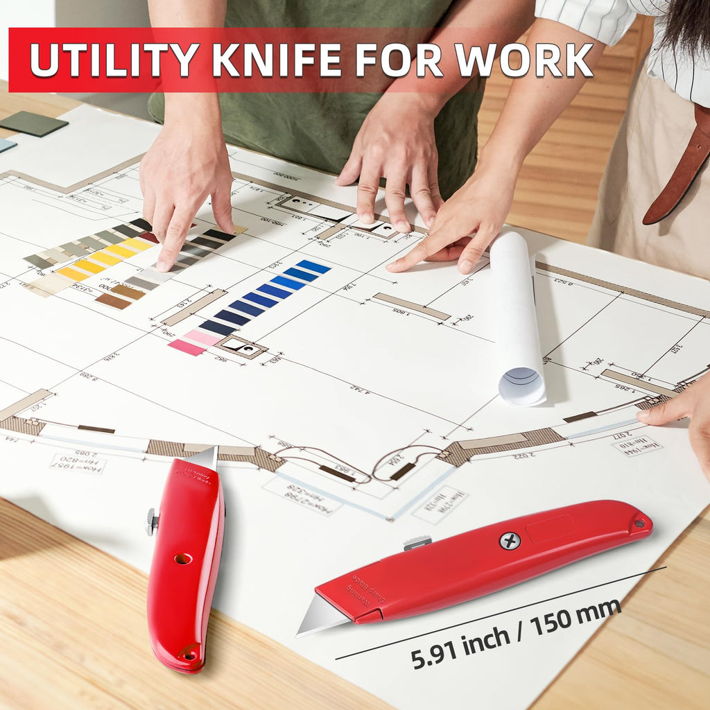 DIYSELF 2Pack Utility Knife Box Cutter Retractable Razor Blade Heavy Duty Box Cutters Knife PVC Pipe Cutter (Red)