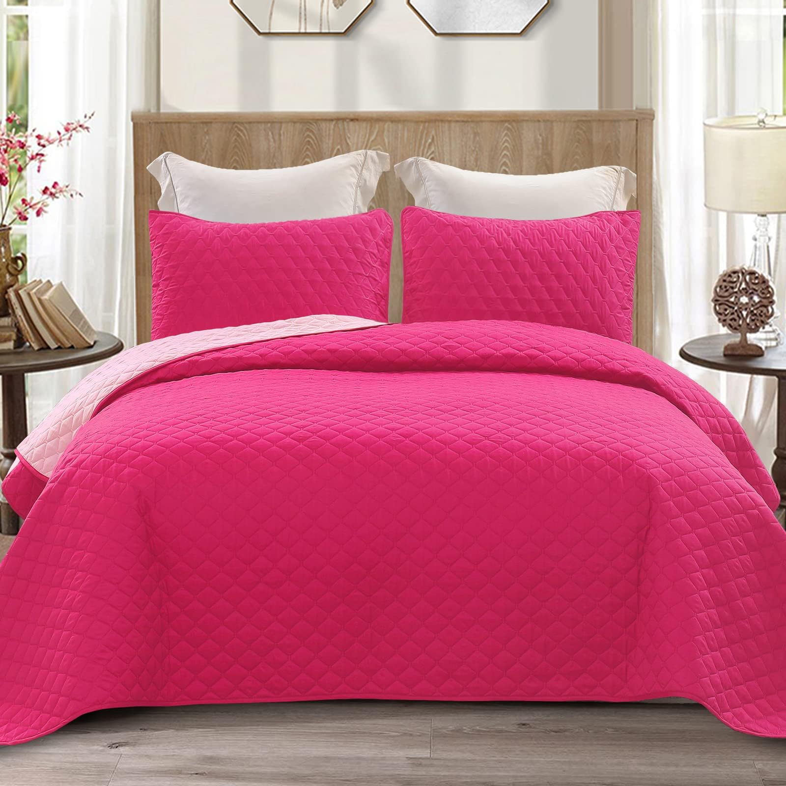Exclusivo Mezcla Reversible Full Queen Quilt Bedding Set with Pillow Shams, Lightweight Quilts Queen Size, Soft Bedspreads Bed Coverlets for All Seasons - (Lilac Ash, 90"x96")