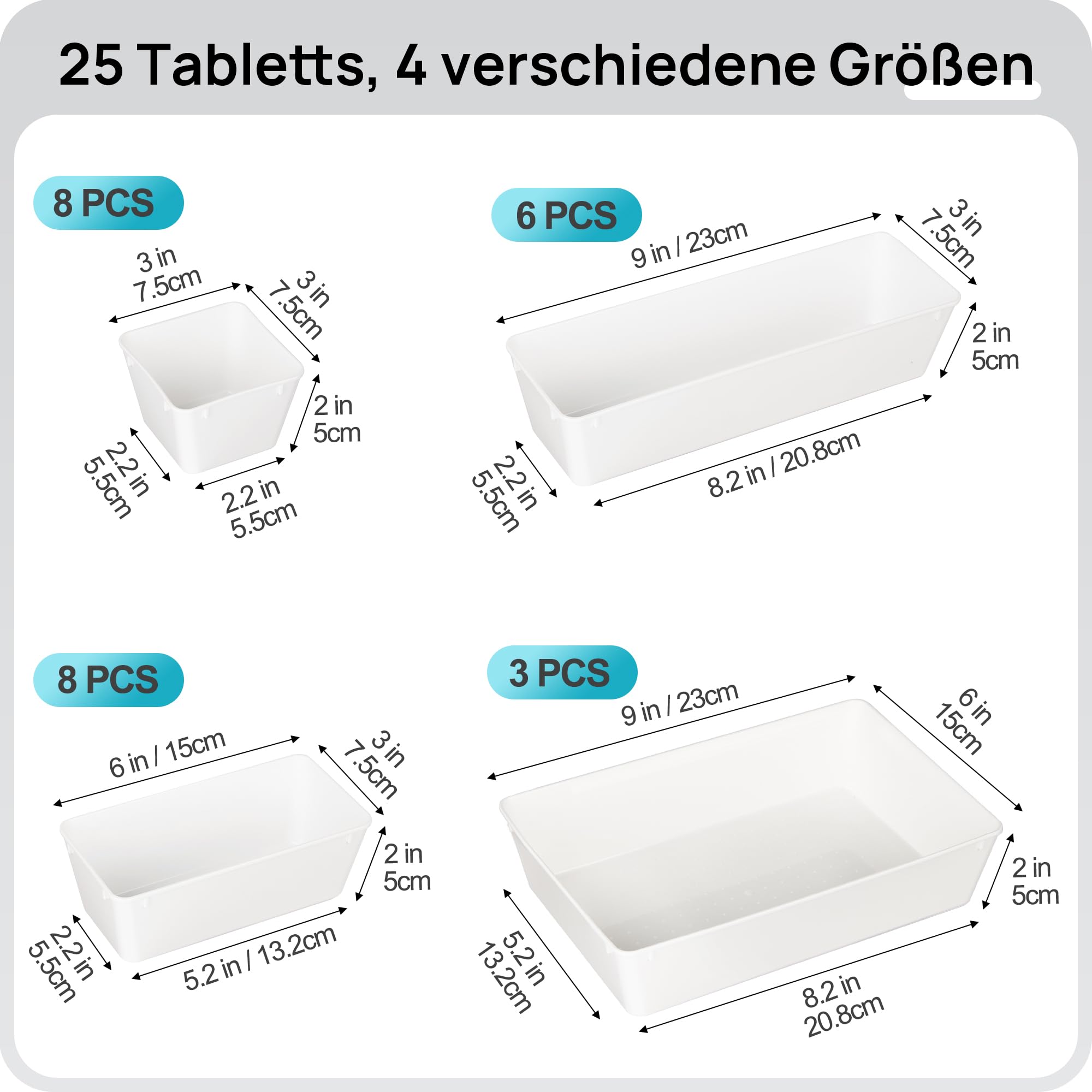 Vtopmart 25 PCS Clear Plastic Drawer Organizers Set, 4-Size Versatile Bathroom and Vanity Drawer Organizer Trays, Storage Bins for Makeup, Bedroom, Kitchen Gadgets Utensils and Office