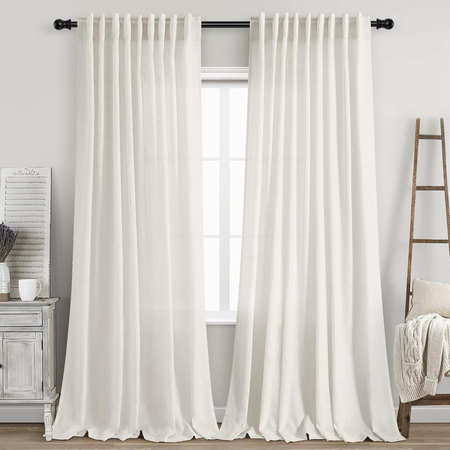 Nanspring Burgundy Linen Curtains 84 Inch Length 2 Panels Set for Living Room Rod Pocket Back Tab Light Filtering Window Drapes for Bedroom Dining Room Protect Privacy Modern Farmhouse Decor 52x84