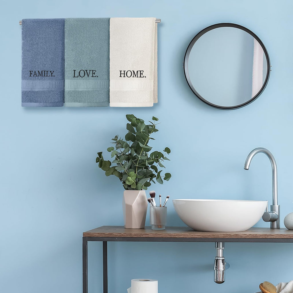 3 Pcs Home Love Family Hand Towels Farmhouse Decorative Embroidered Bathroom Hand Towels Rustic 100% Cotton Brown Hand Towels Set for Boho Bathroom Kitchen Decor