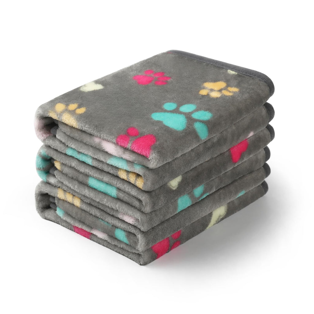 Luciphia 1 Pack 3 Blankets Fluffy Premium Fleece Pet Blanket Flannel Paw Printed Throw for Dog Cat(Small 23x16'', Grey/Brown/Blue)