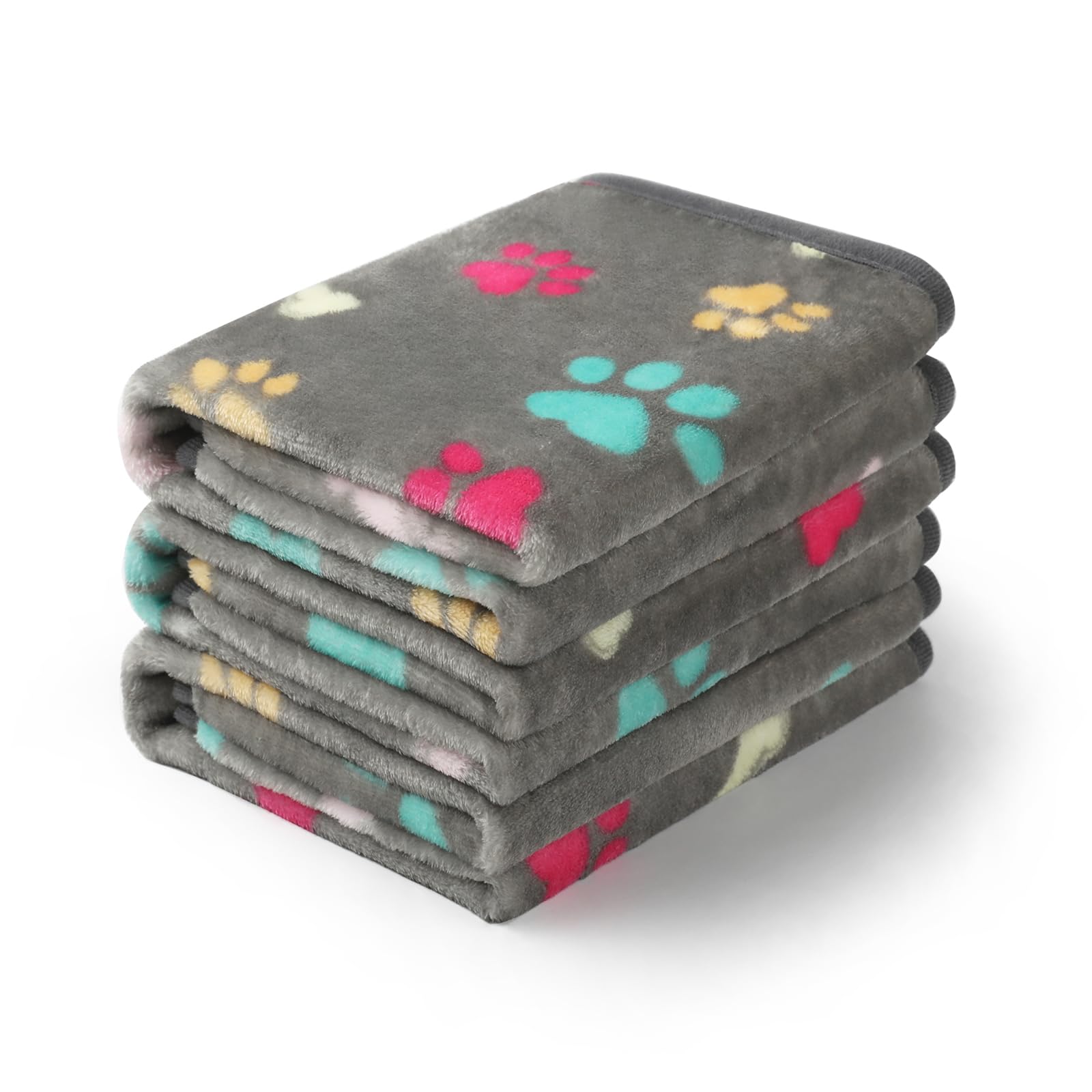 Luciphia 1 Pack 3 Blankets Fluffy Premium Fleece Pet Blanket Flannel Paw Printed Throw for Dog Cat(Small 23x16'', Grey/Brown/Blue)