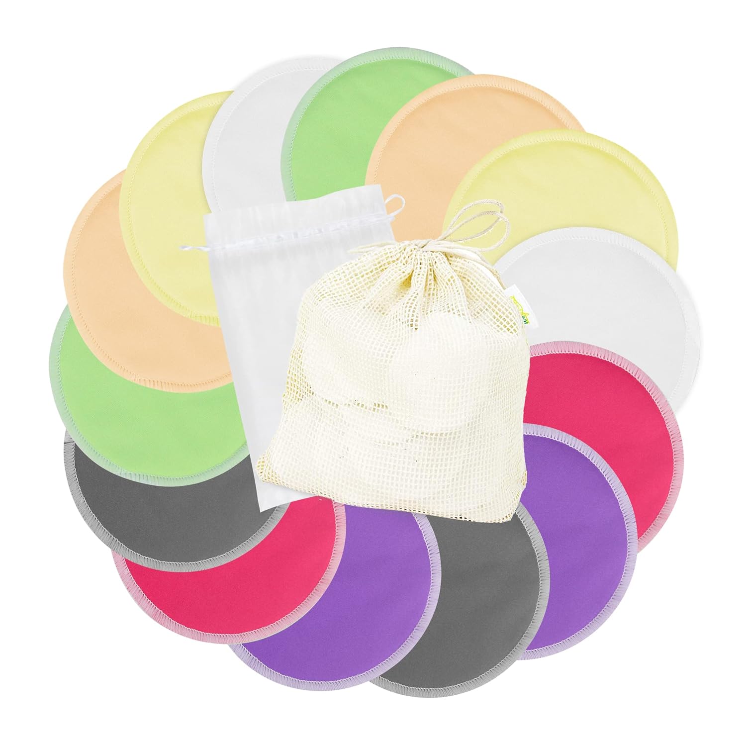 wegreeco Nursing Breast Pads (14 Pack) + Laundry Bag & Travel Storage Bag, 4.7 inch Option - Washable & Reusable Breastfeeding Nursing Pads (Mild, Large)