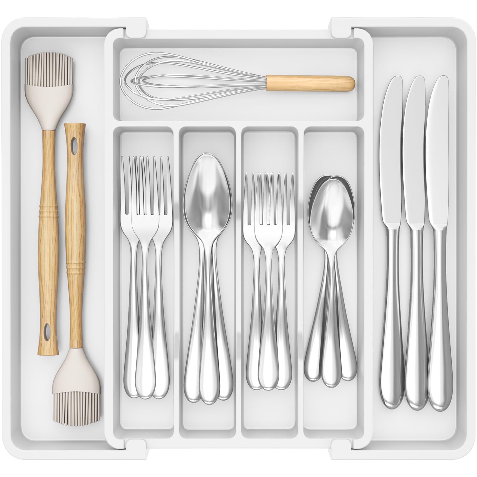 Lifewit Silverware Drawer Organizer, Expandable Utensil Tray for Kitchen, BPA Free Flatware and Cutlery Holder, Adjustable Plastic Storage for Spoons Forks Knives, 8.5"-14.1" x 12.1", Black