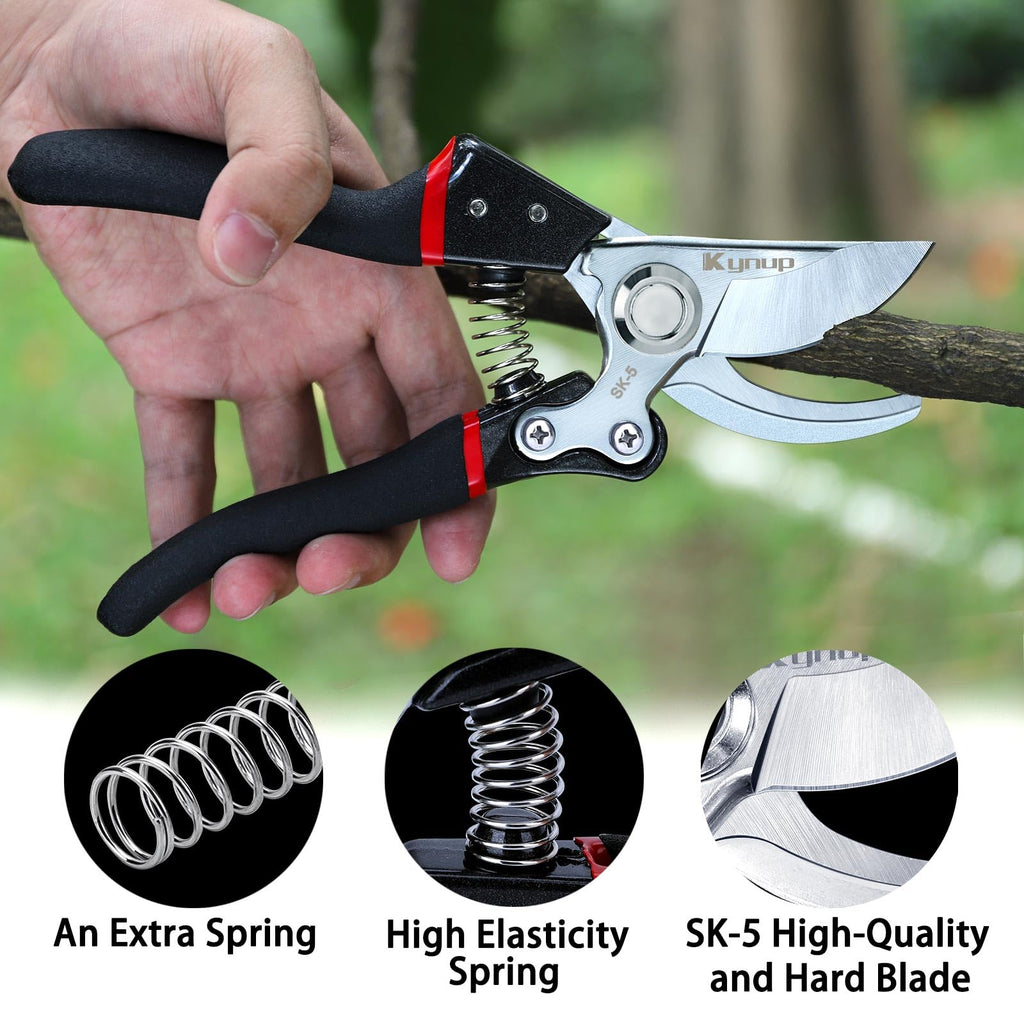 Kynup Pruning Shears, Gardening Scissors, Pruners for Gardening, Heavy Duty Garden Tools, Garden Grass Clippers Hand Hedge Shears, (Red)