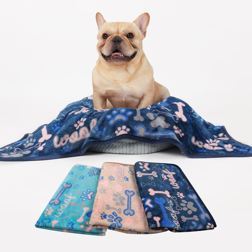Luciphia 1 Pack 3 Blankets Fluffy Premium Fleece Pet Blanket Flannel Paw Printed Throw for Dog Cat(Small 23x16'', Grey/Brown/Blue)