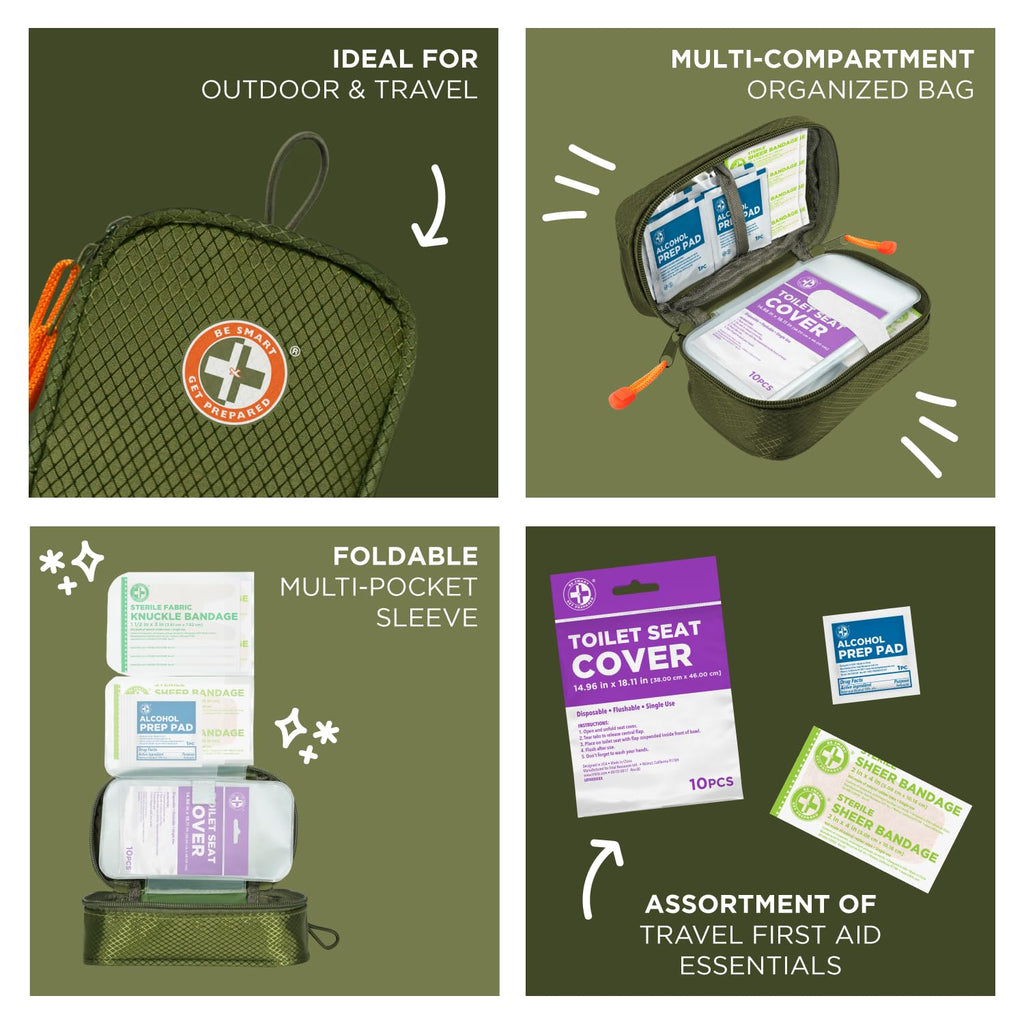 Be Smart Get Prepared 180 Piece First Aid Kit: Clean, Treat, Protect Minor Cuts, Scrapes. Home, Office, Car, School, Business, Travel, Emergency, Survival, Hunting, Outdoor, Camping & Sports, FSA HSA