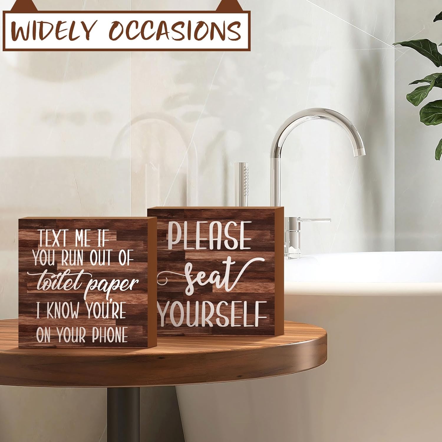 Jetec 2 Pieces Farmhouse Bathroom Signs Decor Wooden Box Sign Funny Bathroom Wall Art Rustic Wood Plaque Please Seat Yourself Decor for Home Restroom(Black)
