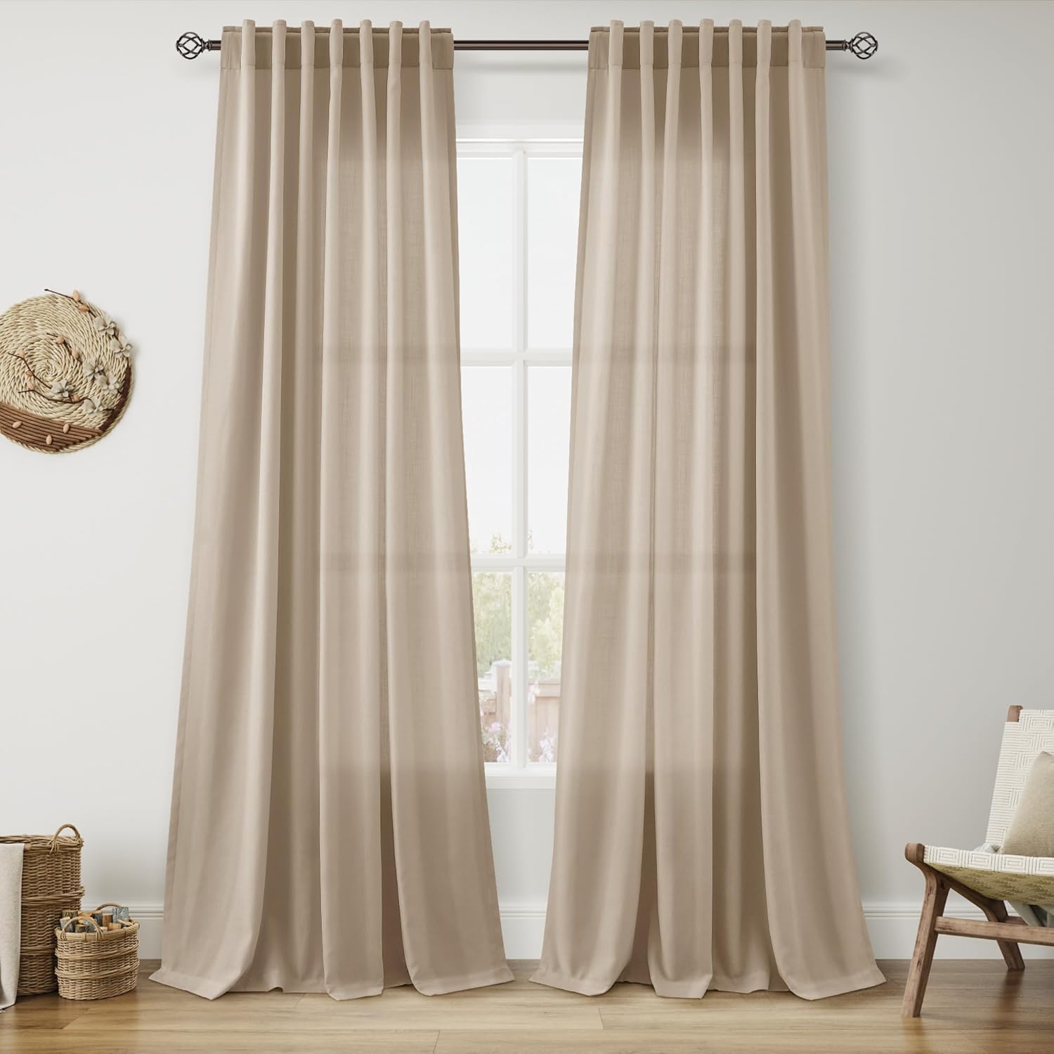 Nanspring Burgundy Linen Curtains 84 Inch Length 2 Panels Set for Living Room Rod Pocket Back Tab Light Filtering Window Drapes for Bedroom Dining Room Protect Privacy Modern Farmhouse Decor 52x84