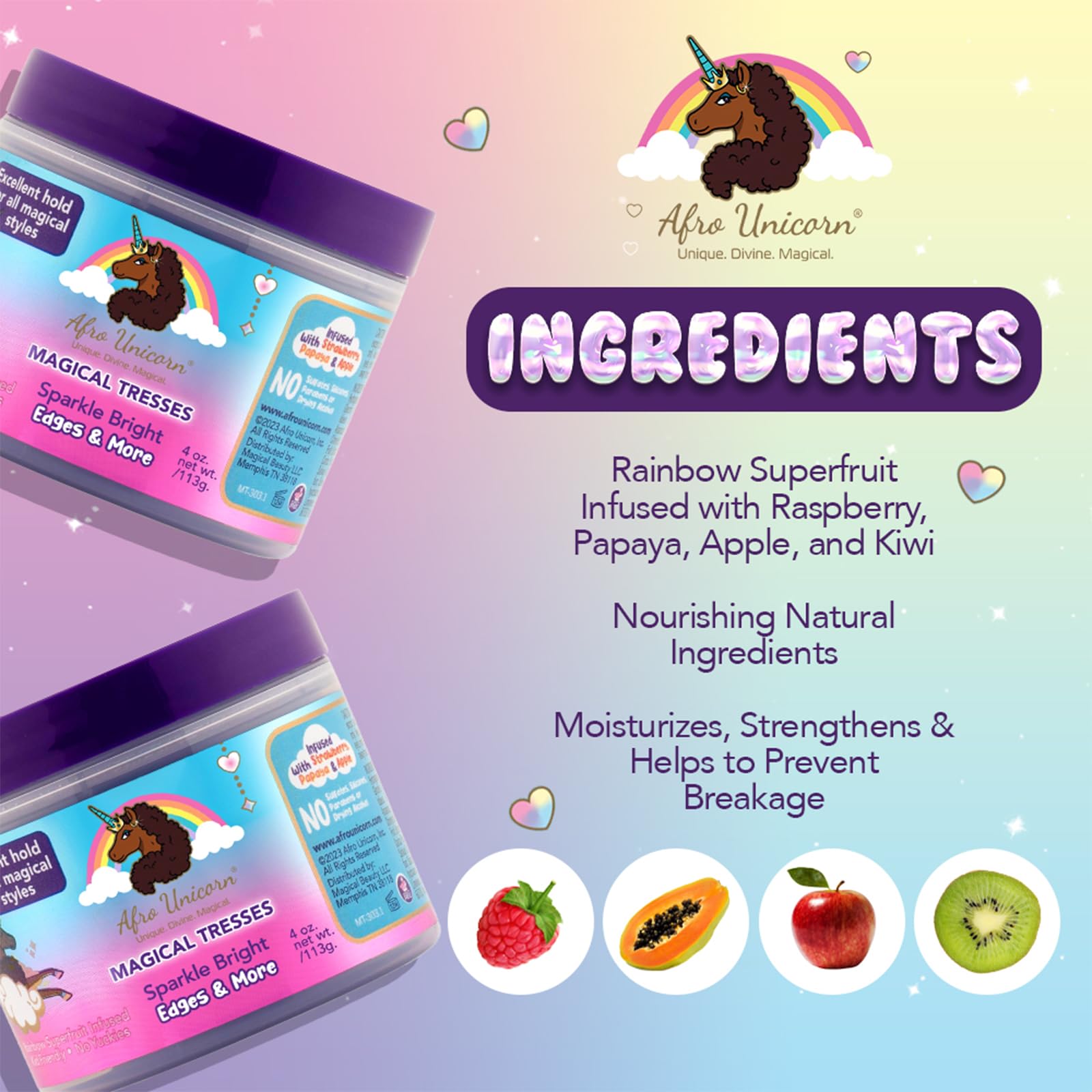 Afro Unicorn Curl Cream - Defining, Taming, and Softening Curly, Coily, and Wavy Hair Cream - Contains Coconut Oil - 3 Pack