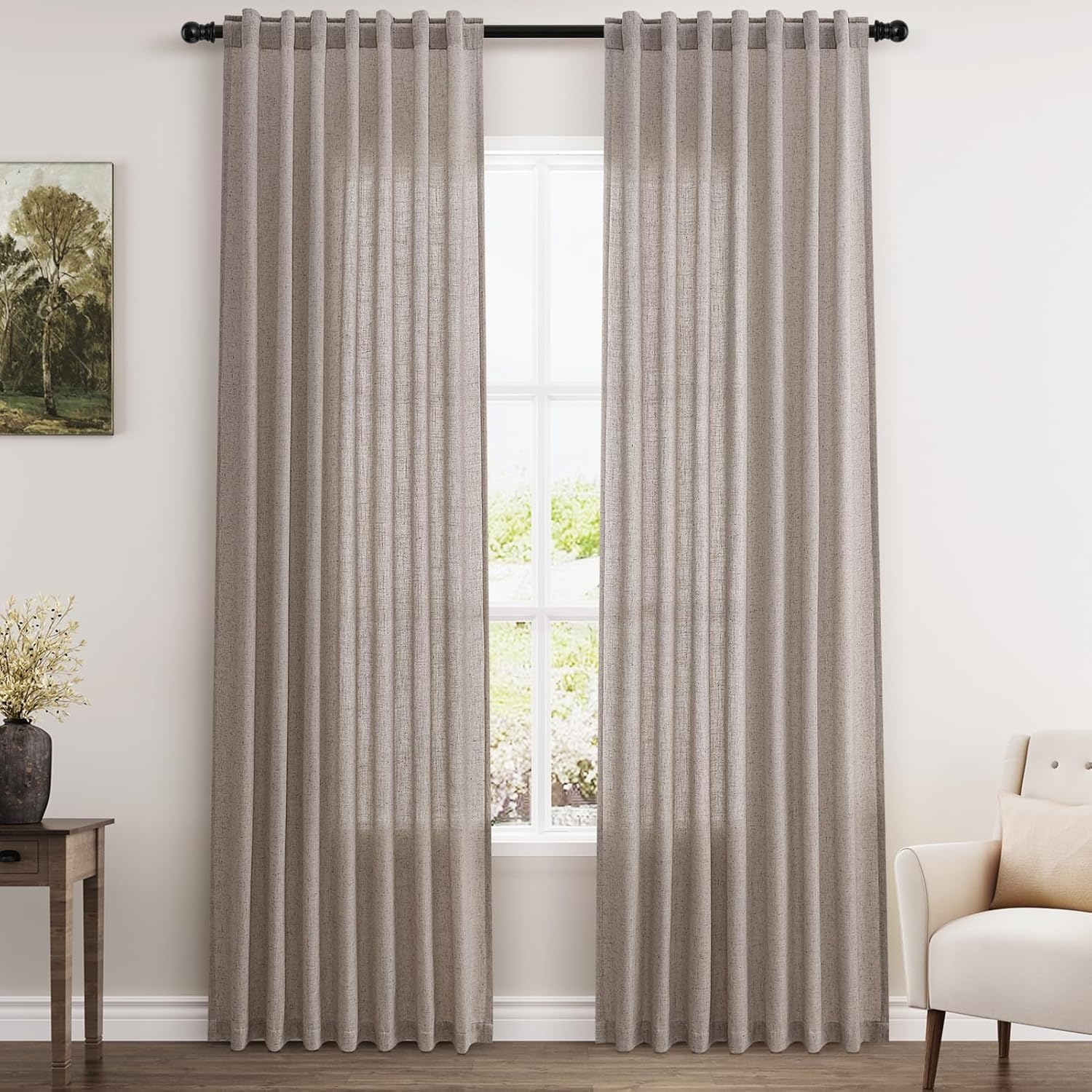 Nanspring Burgundy Linen Curtains 84 Inch Length 2 Panels Set for Living Room Rod Pocket Back Tab Light Filtering Window Drapes for Bedroom Dining Room Protect Privacy Modern Farmhouse Decor 52x84