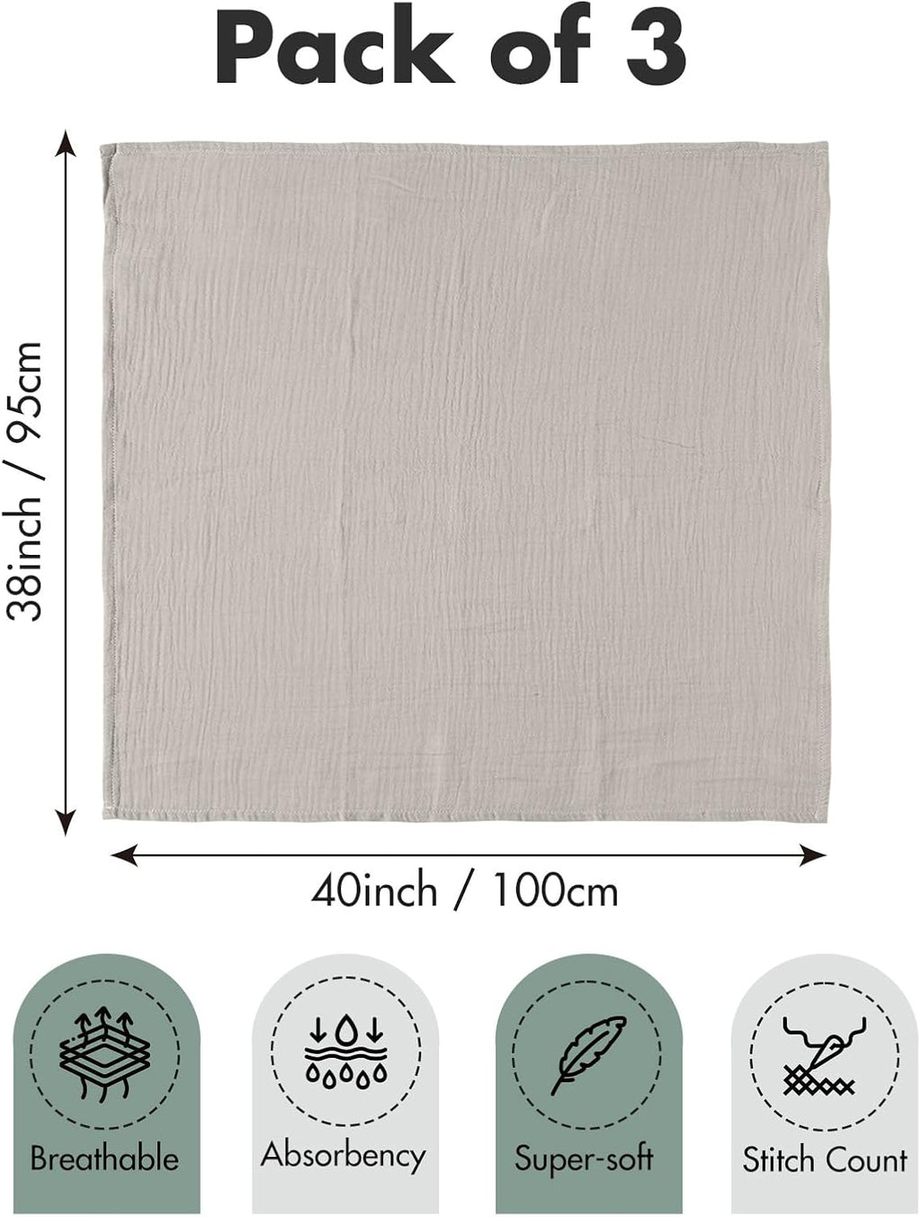 Muslin Swaddle Blankets for Newborn, 3 Pack Breathable Soft Receiving Blanket, Large 38 x 40 inches Swaddle Wrap Burping Clothes, Essentials Infant Shower Items, Toddler Gift (Bright Colors)