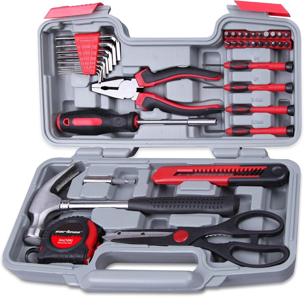 CARTMAN 39 Piece Tool Set General Household Hand Kit with Plastic Toolbox Storage Case Orange