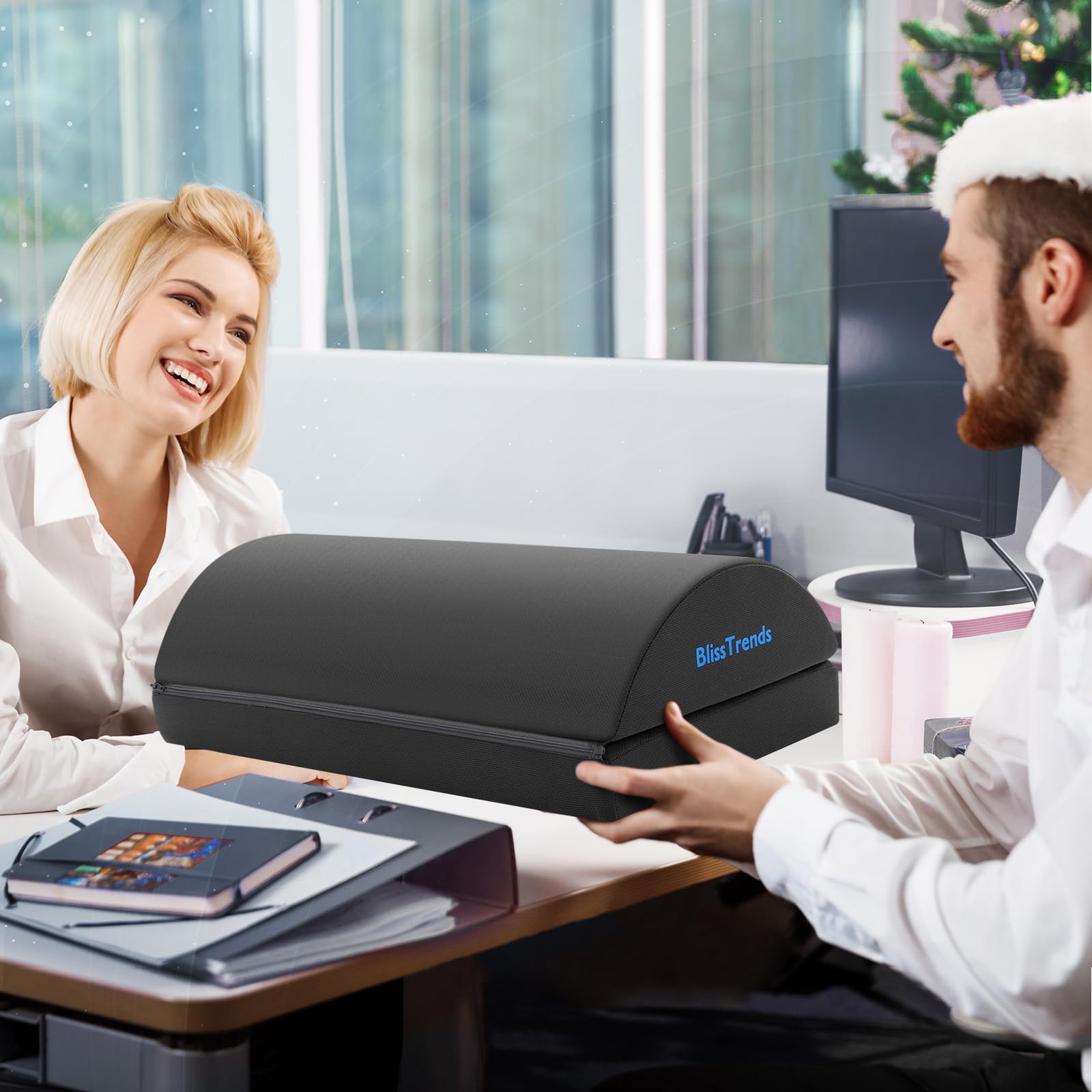 BlissTrends Foot Rest for Under Desk at Work-Versatile Foot Stool with Washable Cover-Comfortable Footrest with 2 Adjustable Heights for Car,Home and Office to Relieve Back,Lumbar,Knee Pain-Black