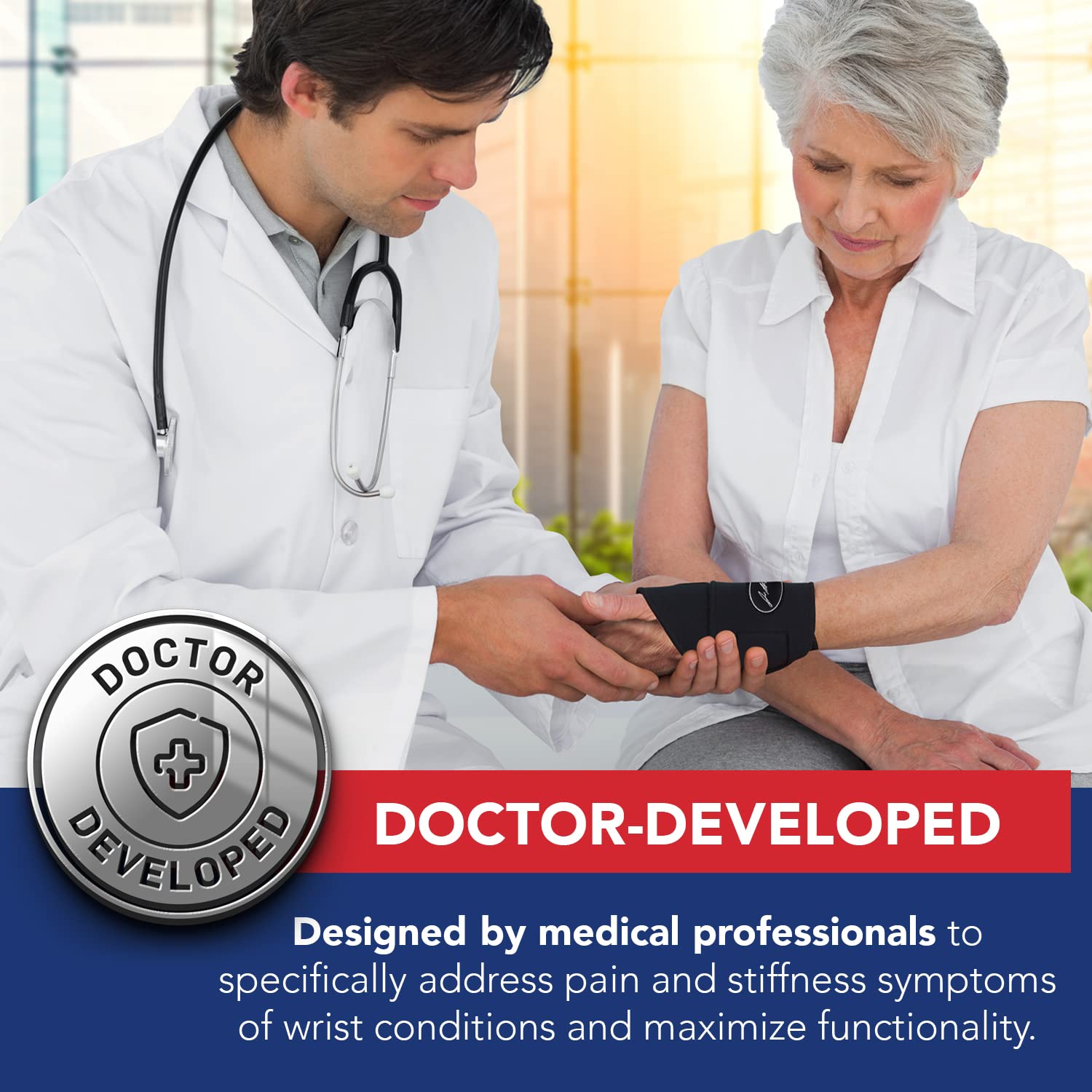 Doctor Developed Wrist Brace, Wrist Wraps for Carpal Tunnel Arthritis, Tendonitis, Hand Support, Ideal for Fitness, Weightlifting - Handbook Included (Wrist Brace 1 Pack)