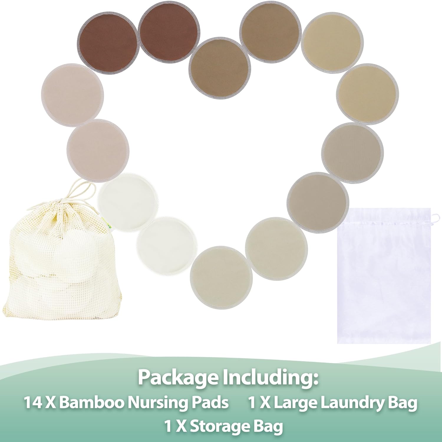 wegreeco Nursing Breast Pads (14 Pack) + Laundry Bag & Travel Storage Bag, 4.7 inch Option - Washable & Reusable Breastfeeding Nursing Pads (Mild, Large)