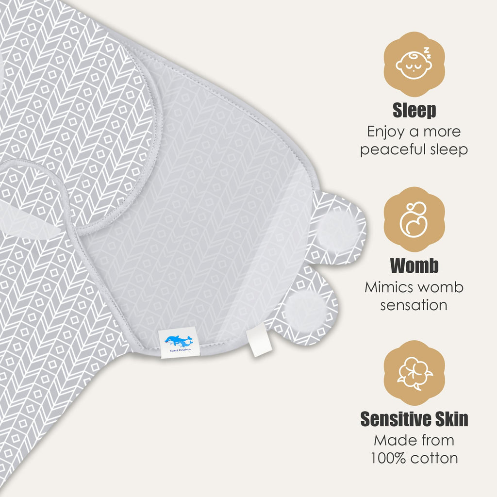 SWEET DOLPHIN 3-Pack Baby Swaddle Sleep Sacks - Newborn Swaddle Blanket with Soft Cotton - Ergonomic Wrap for Boys and Girls, 0-3 Months, Grey