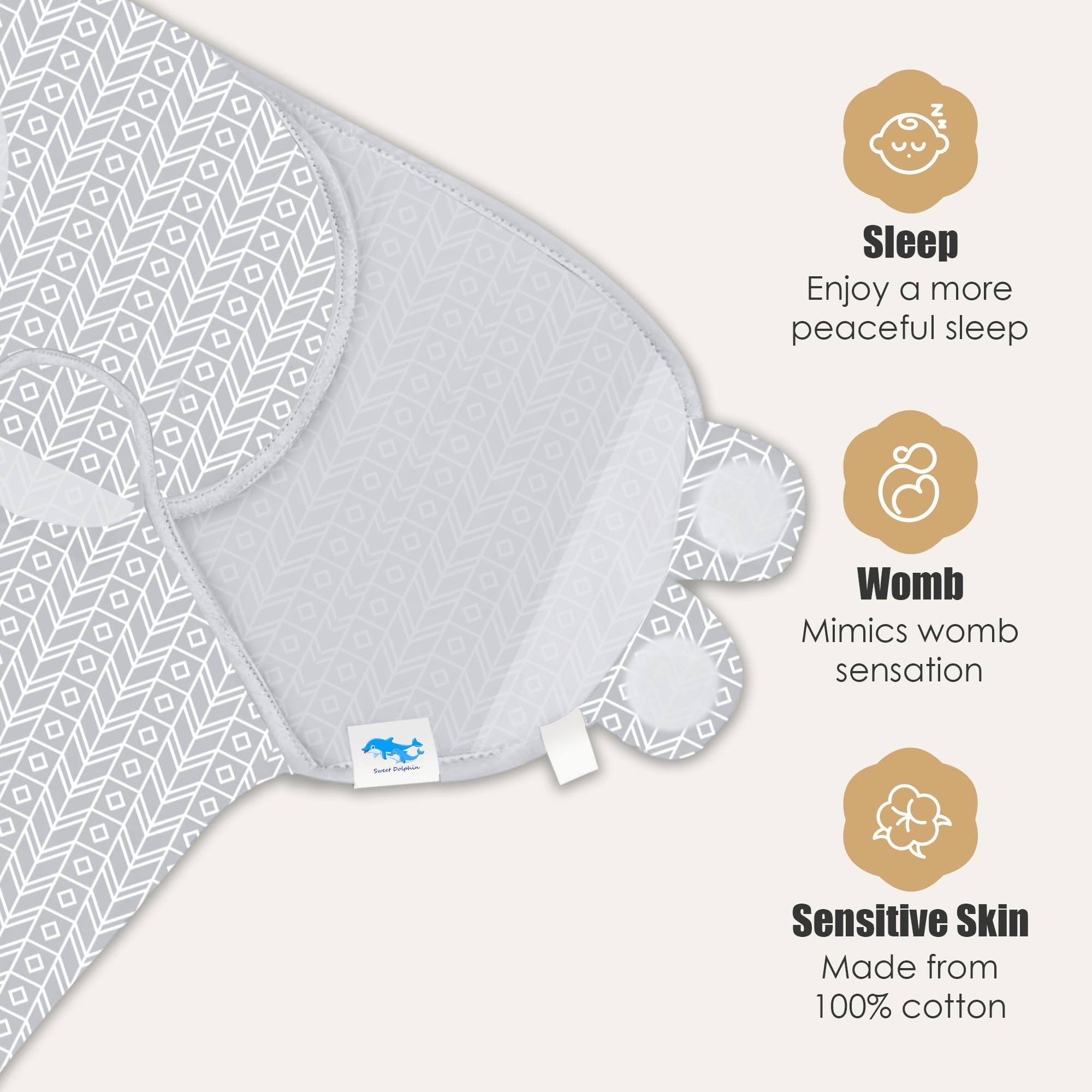 SWEET DOLPHIN 3-Pack Baby Swaddle Sleep Sacks - Newborn Swaddle Blanket with Soft Cotton - Ergonomic Wrap for Boys and Girls, 0-3 Months, Grey