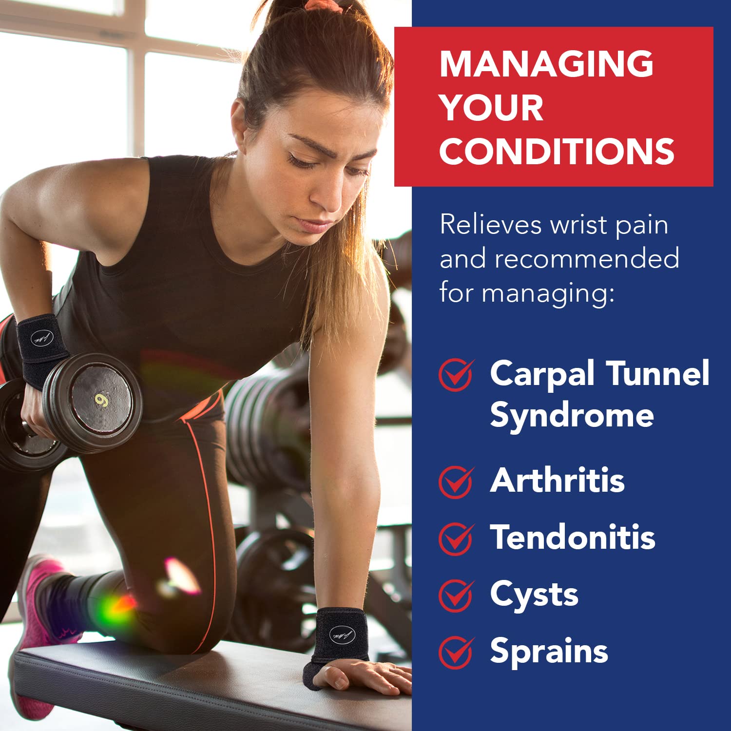 Doctor Developed Wrist Brace, Wrist Wraps for Carpal Tunnel Arthritis, Tendonitis, Hand Support, Ideal for Fitness, Weightlifting - Handbook Included (Wrist Brace 1 Pack)