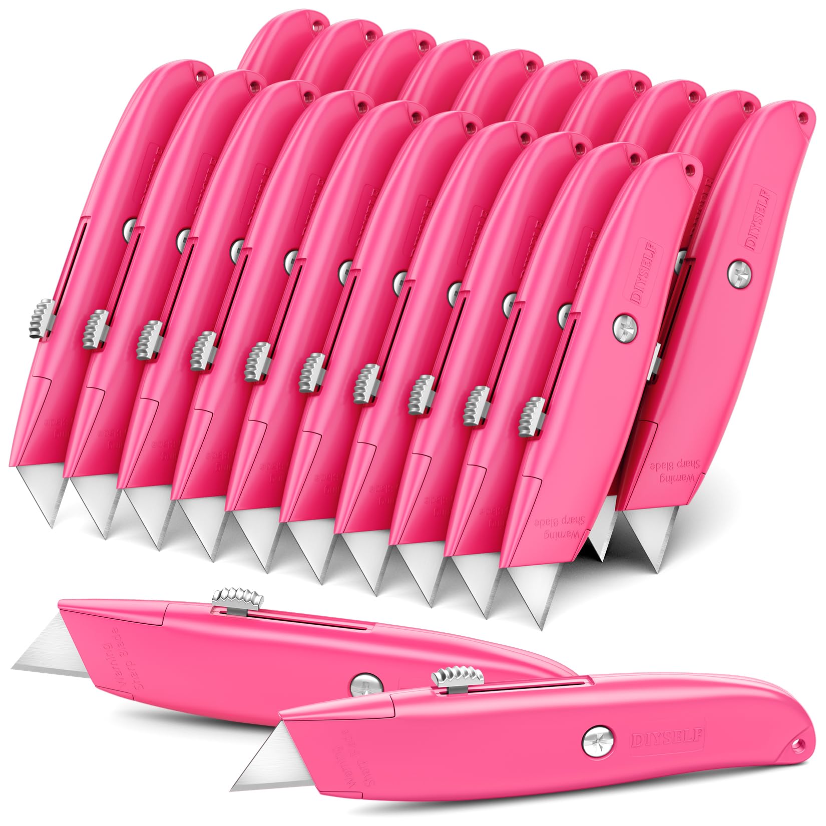 DIYSELF 2Pack Utility Knife Box Cutter Retractable Razor Blade Heavy Duty Box Cutters Knife PVC Pipe Cutter (Red)