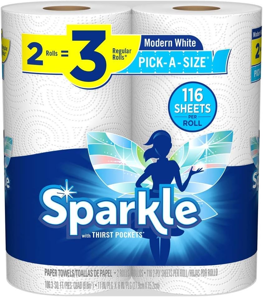 Sparkle Pick-A-Size Paper Towels, 24 Double Rolls (2,640 Sheets Total) - Strong 2-Ply Towels for Kitchen Cleanup and Everyday Messes
