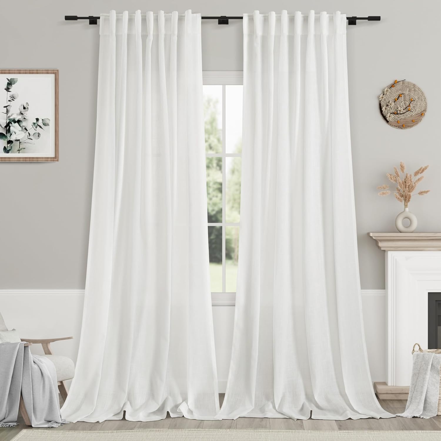 Nanspring Burgundy Linen Curtains 84 Inch Length 2 Panels Set for Living Room Rod Pocket Back Tab Light Filtering Window Drapes for Bedroom Dining Room Protect Privacy Modern Farmhouse Decor 52x84