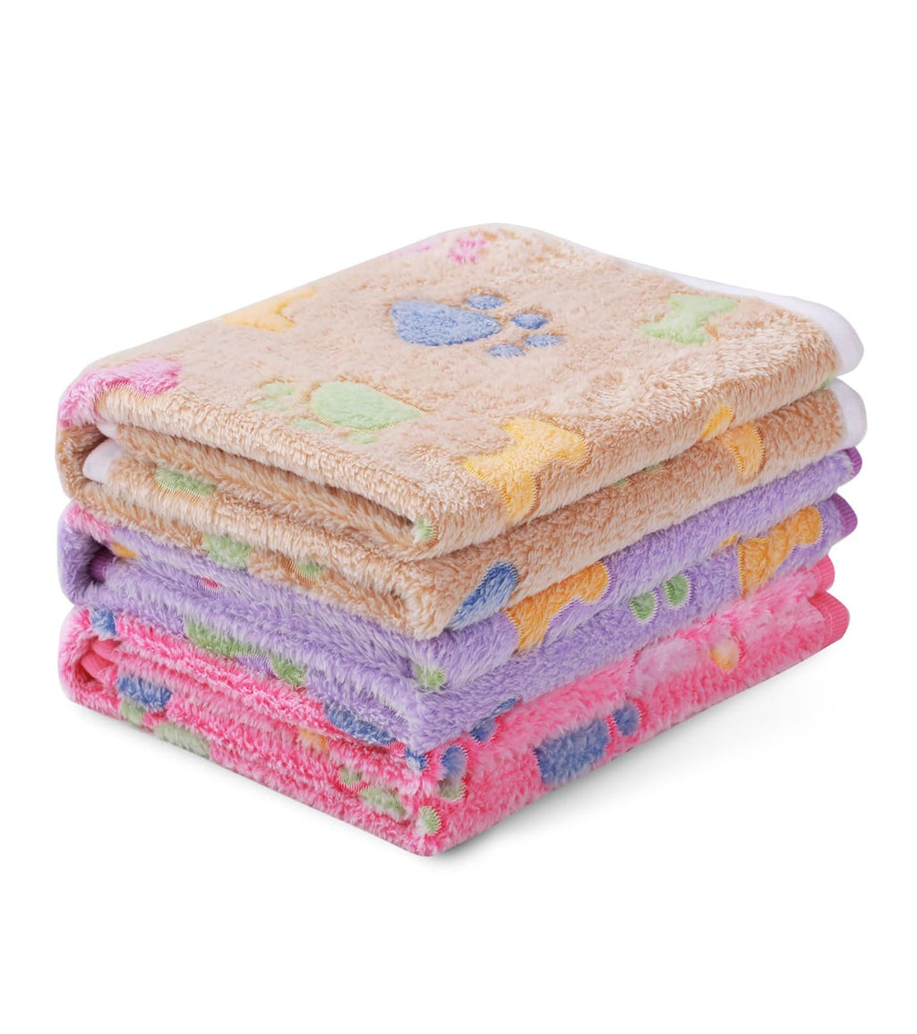 Luciphia 1 Pack 3 Blankets Fluffy Premium Fleece Pet Blanket Flannel Paw Printed Throw for Dog Cat(Small 23x16'', Grey/Brown/Blue)
