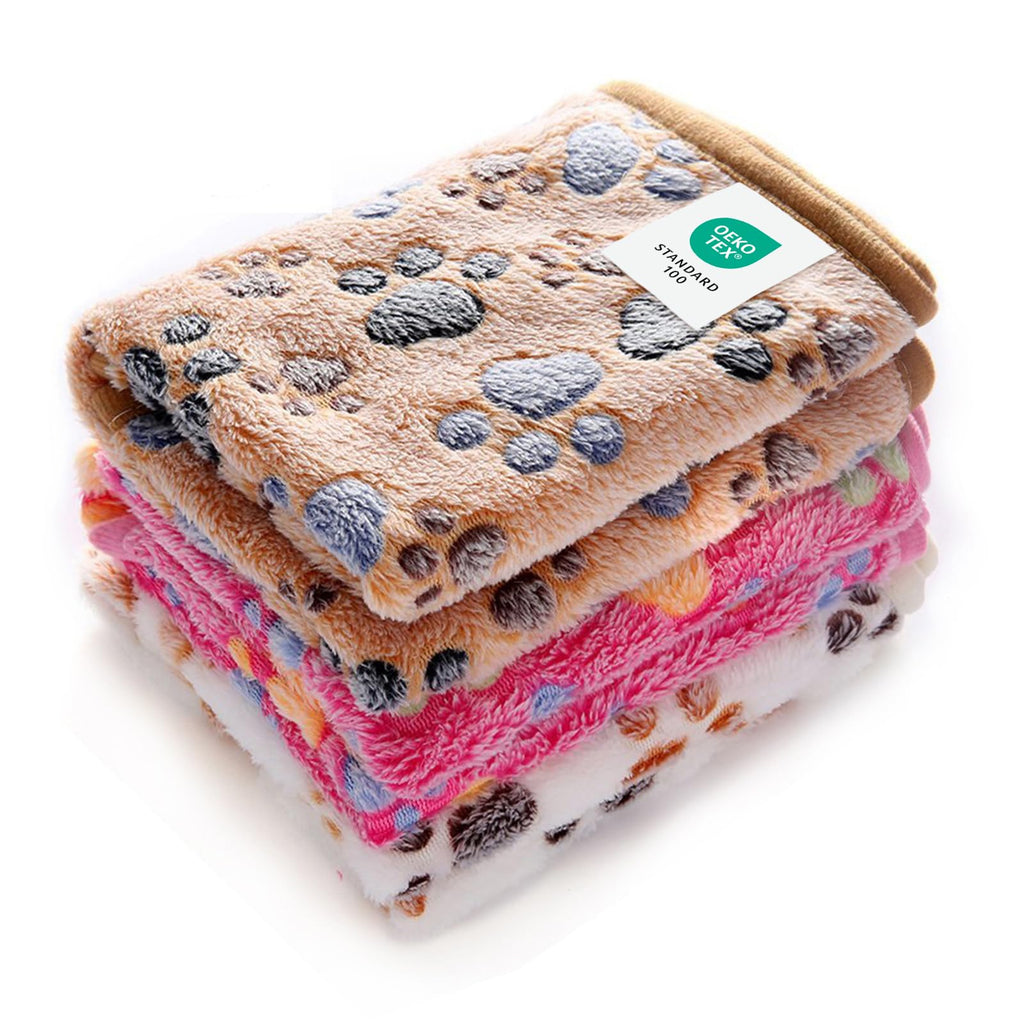 Luciphia 1 Pack 3 Blankets Super Soft Fluffy Premium Fleece Pet Blanket Flannel Throw for Dog Puppy Cat Paw Brown/Pink/White Small(23x16 inch)