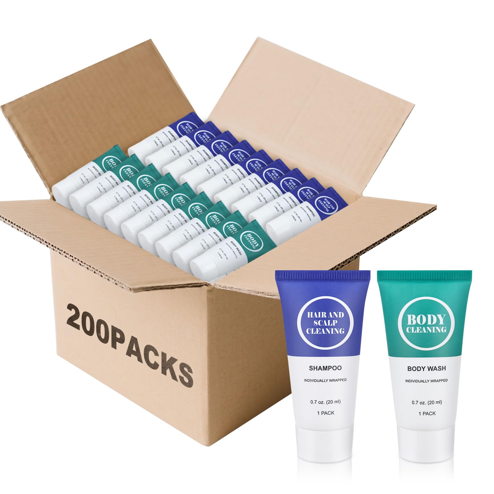 Travel Size Shampoo and Body Wash Set, Small Trial Hair Shampoo Sample Shower Gel Kit Mini Toiletries Amenities Set for Men and Women, Cleansing for Hotel/Vacation/Homeless 0.7 oz/20 ml (100 Pack)