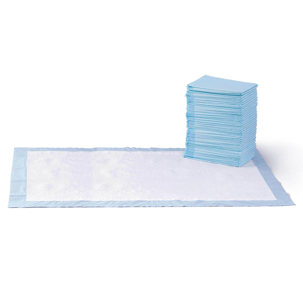 Amazon Basics Dog and Puppy Pee Pads, 5-Layer Leak-Proof Super Absorbent, Quick-Dry Surface, Potty Training, Regular (22x22"), 50 Count, Blue & White
