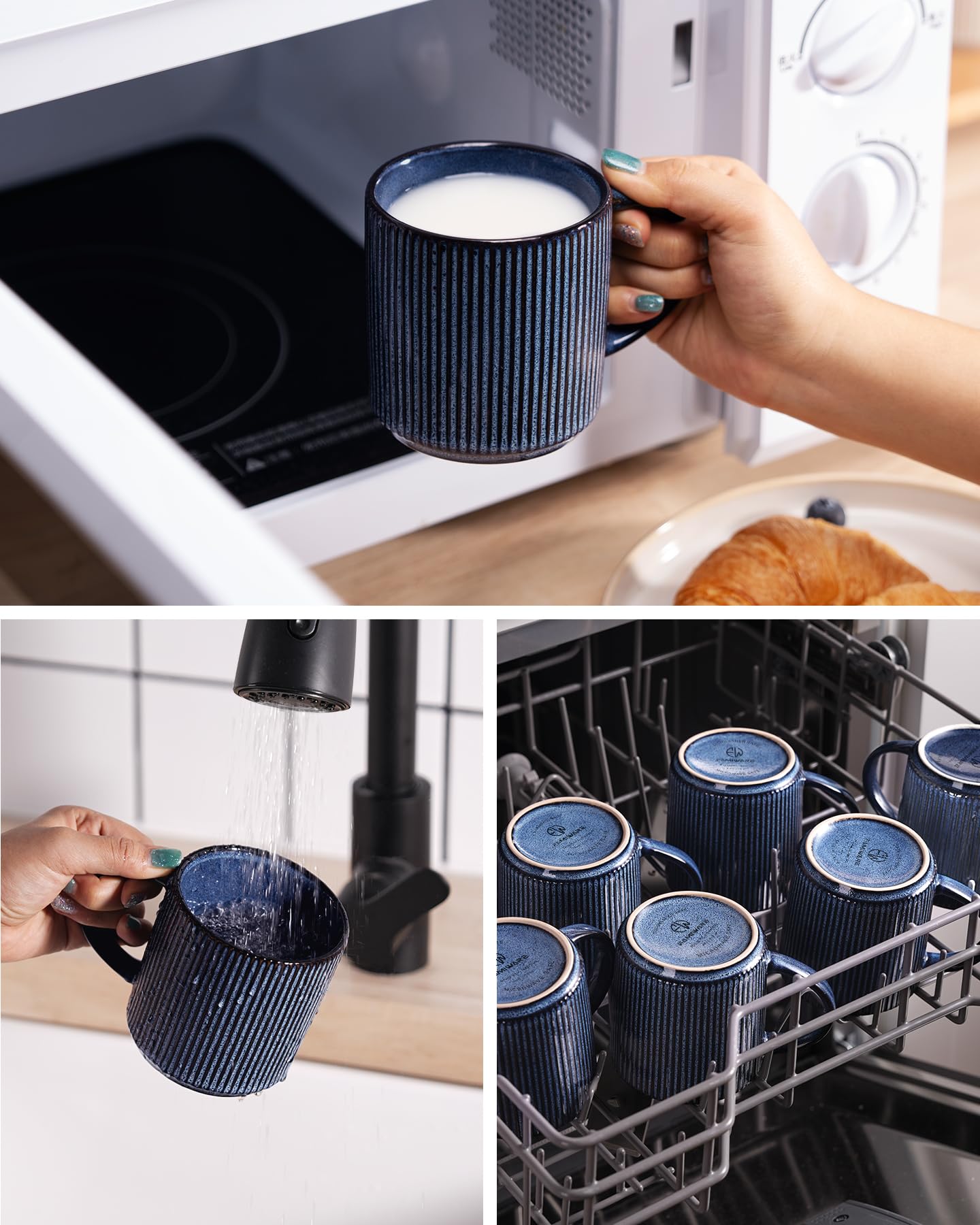 famiware Coffee Mugs Set of 6, Starlight 11 oz Mug Cup Set with Handle for Coffee, Tea, Cocoa, Milk - Ceramic Stoneware Mug Set, Matte Black Grey